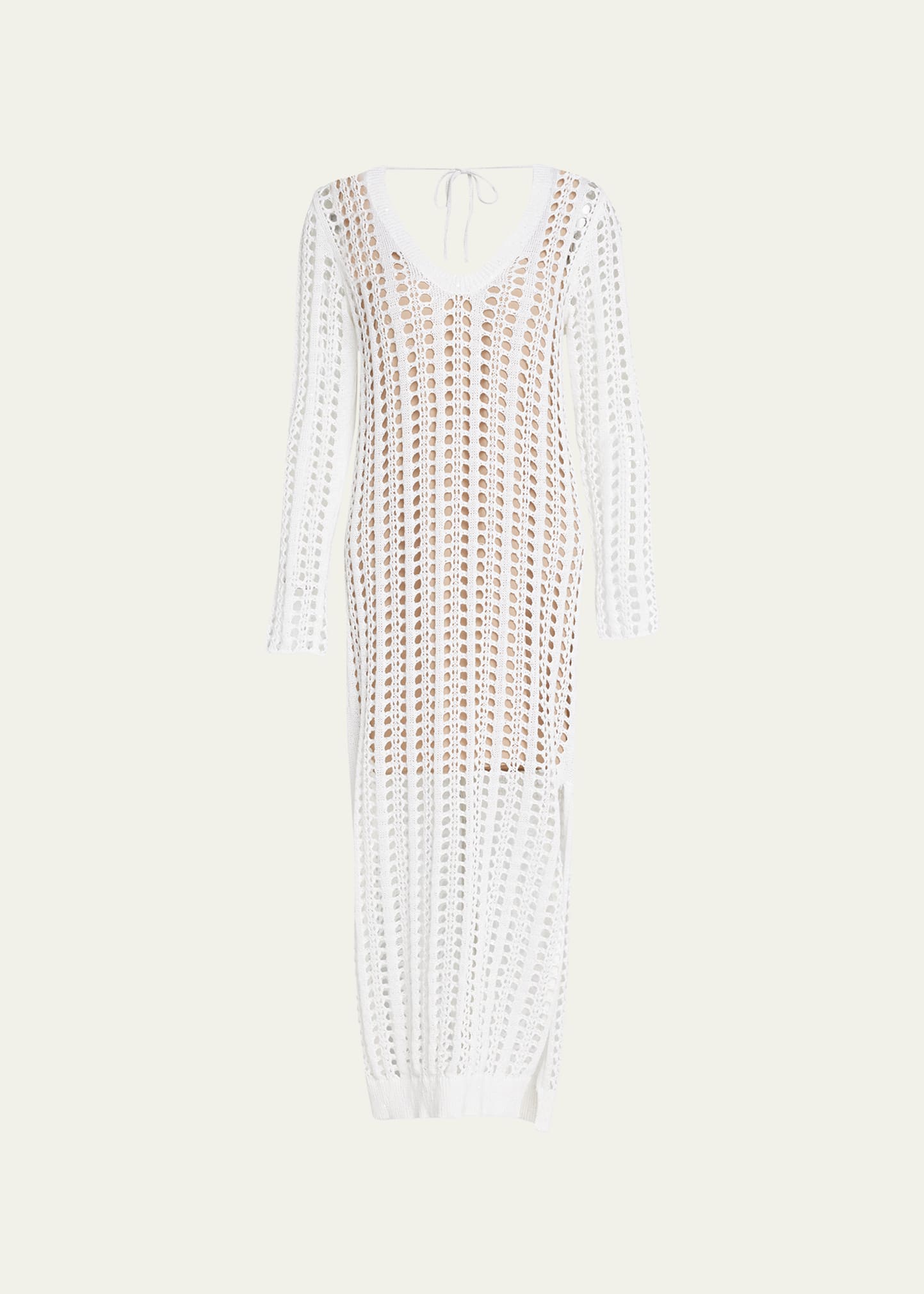 Open-Knit Bell-Sleeve Maxi Dress