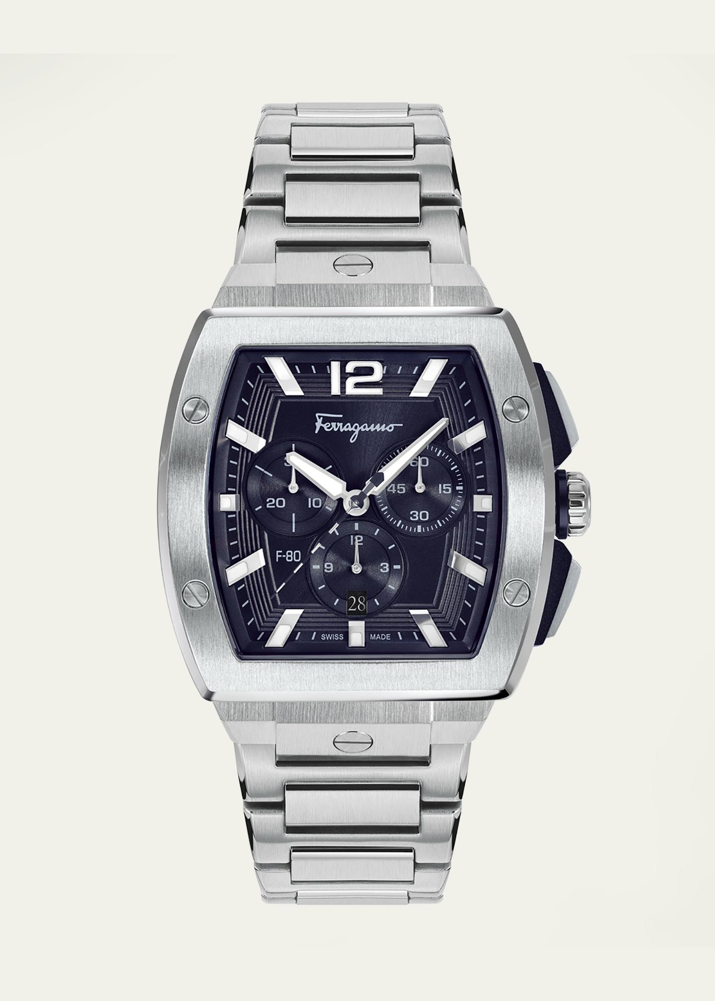 FERRAGAMO F-80 Tonneau Chrono Stainless Steel Bracelet Watch