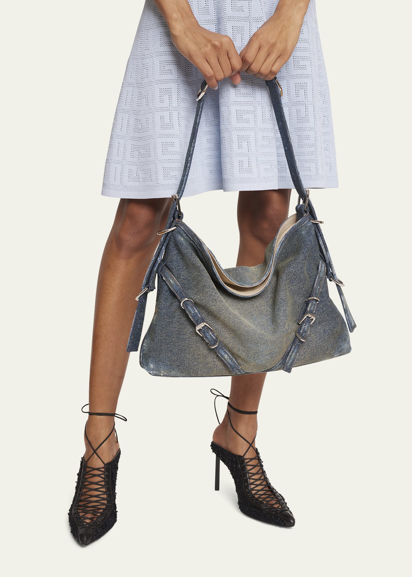 Givenchy Medium Voyou Buckle Shoulder Bag in Washed Denim