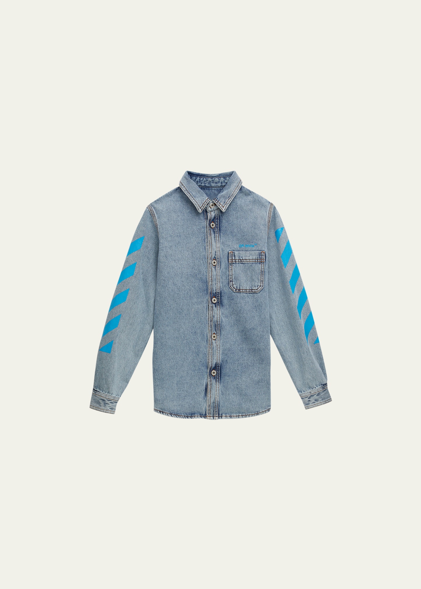 Off-White Boy's Helvetica Diagonal Striped Denim Shirt, Size 4-12