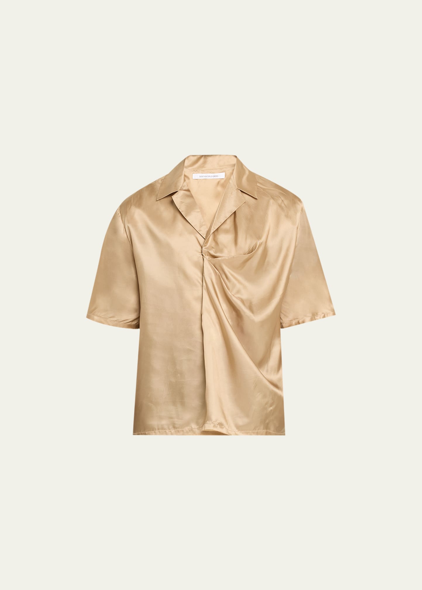 BIANCA SAUNDERS Men's Asymmetric Ruched Popover Camp Shirt