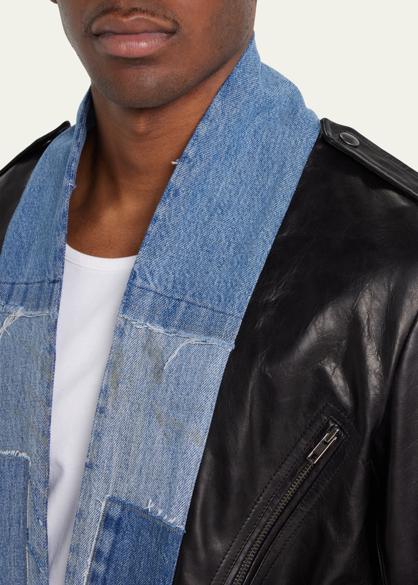 Greg Lauren Men's Leather and Denim Kimono Jacket - Bergdorf Goodman