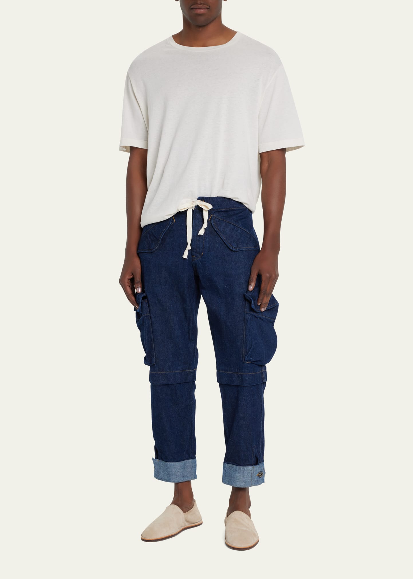 Greg Lauren Men's Multi-Pocket Denim Cargo Pants - Bergdorf Greg Lauren Men's Multi-Pocket Denim Cargo Pants - Bergdorf