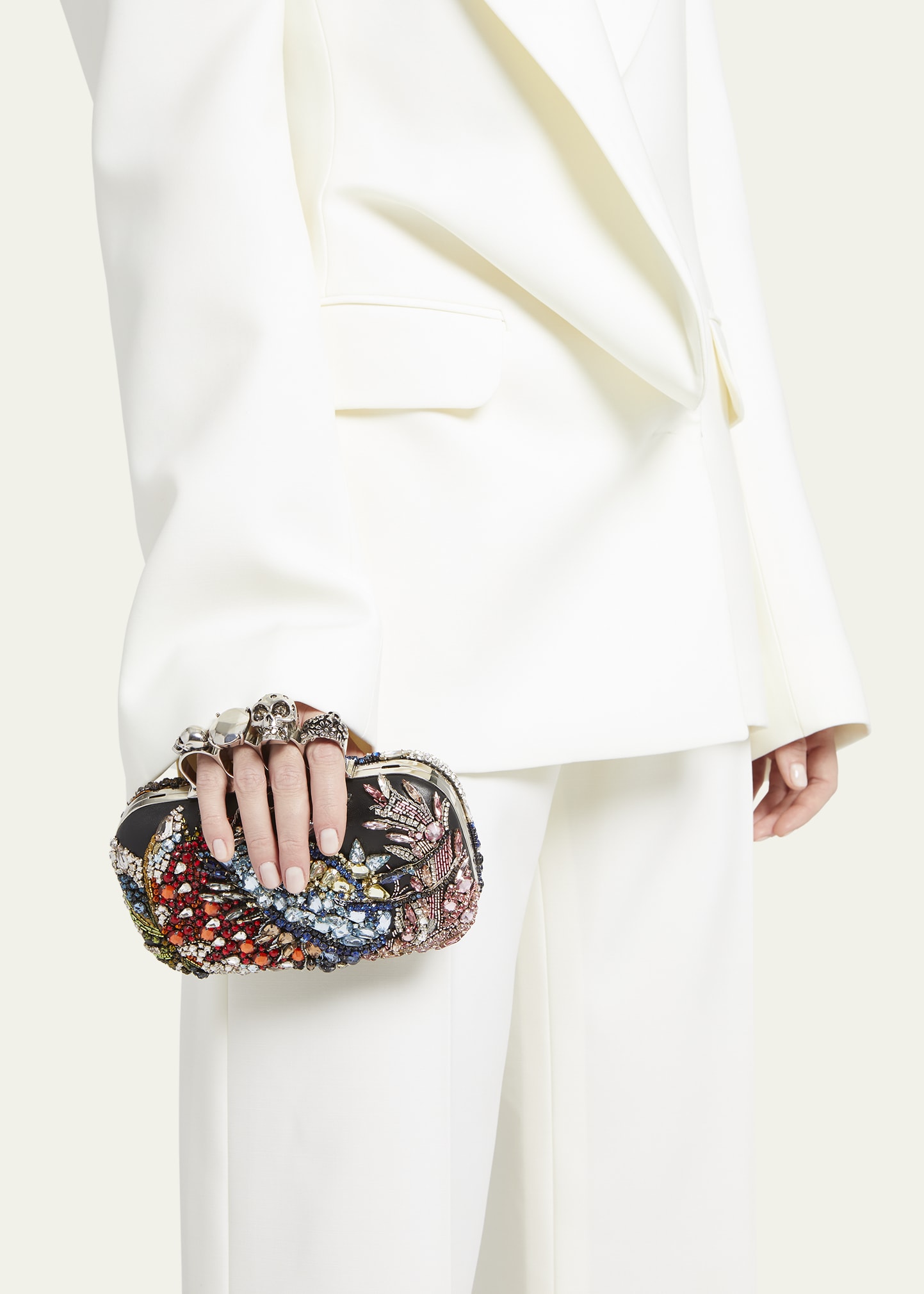 McQueen Skull Jewel Crystal Clutch Bag with Strap - Bergdorf