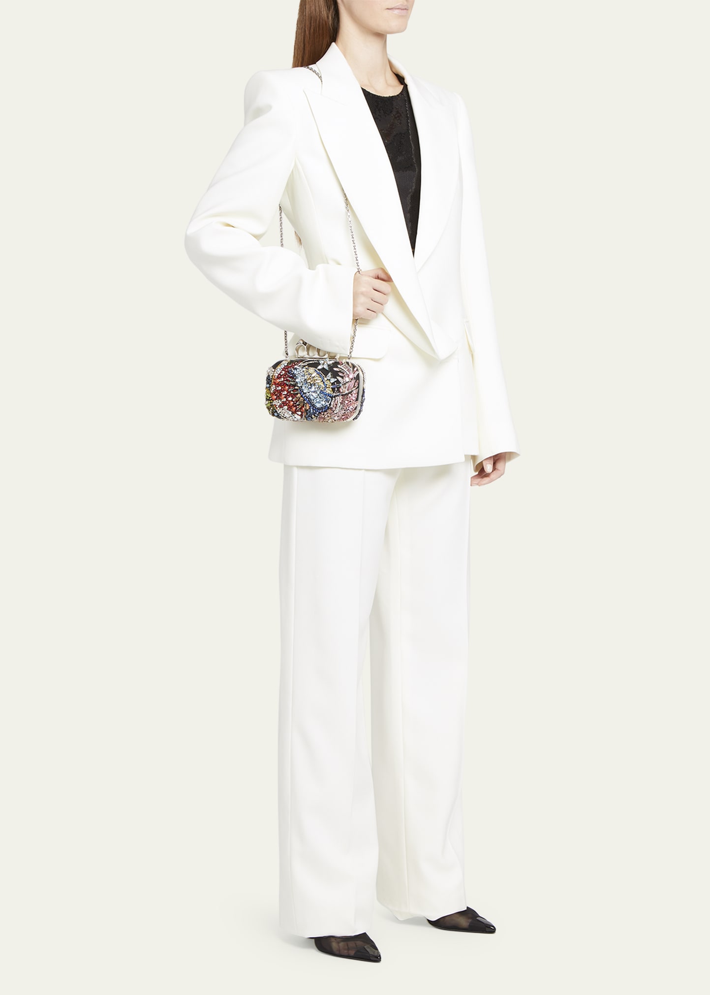 McQueen Skull Jewel Crystal Clutch Bag with Strap - Bergdorf