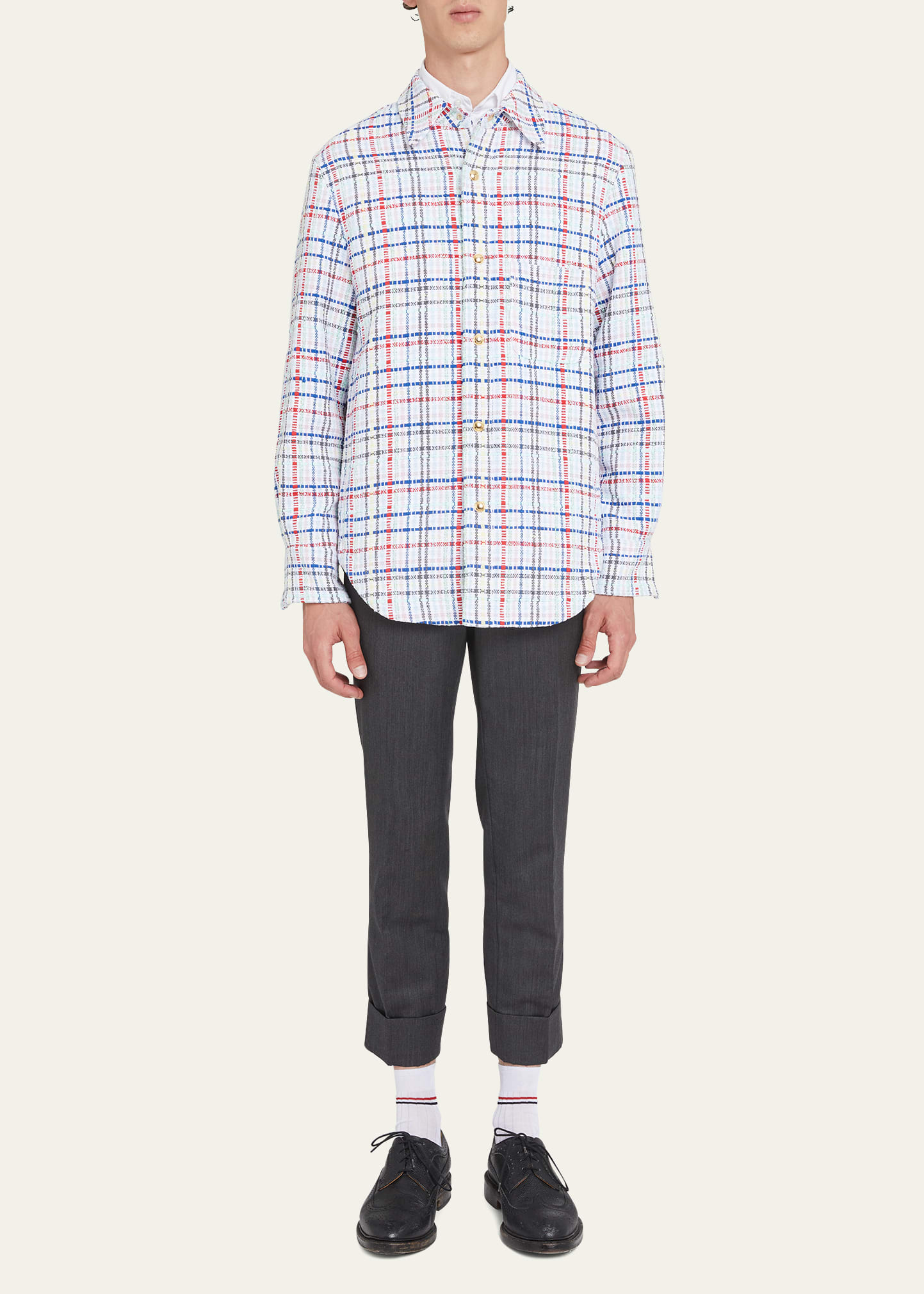 Thom Browne Men's Check Tweed Shirt Jacket - Bergdorf Goodman