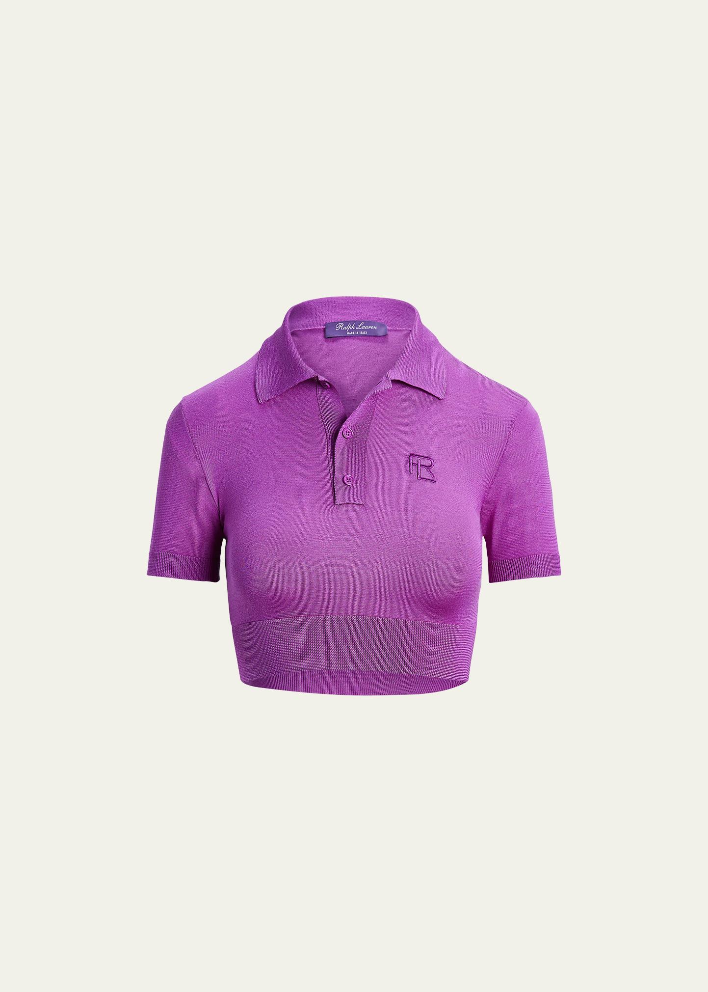 Ralph Lauren Collection Cropped Silk Jersey Polo Sweater, Purple