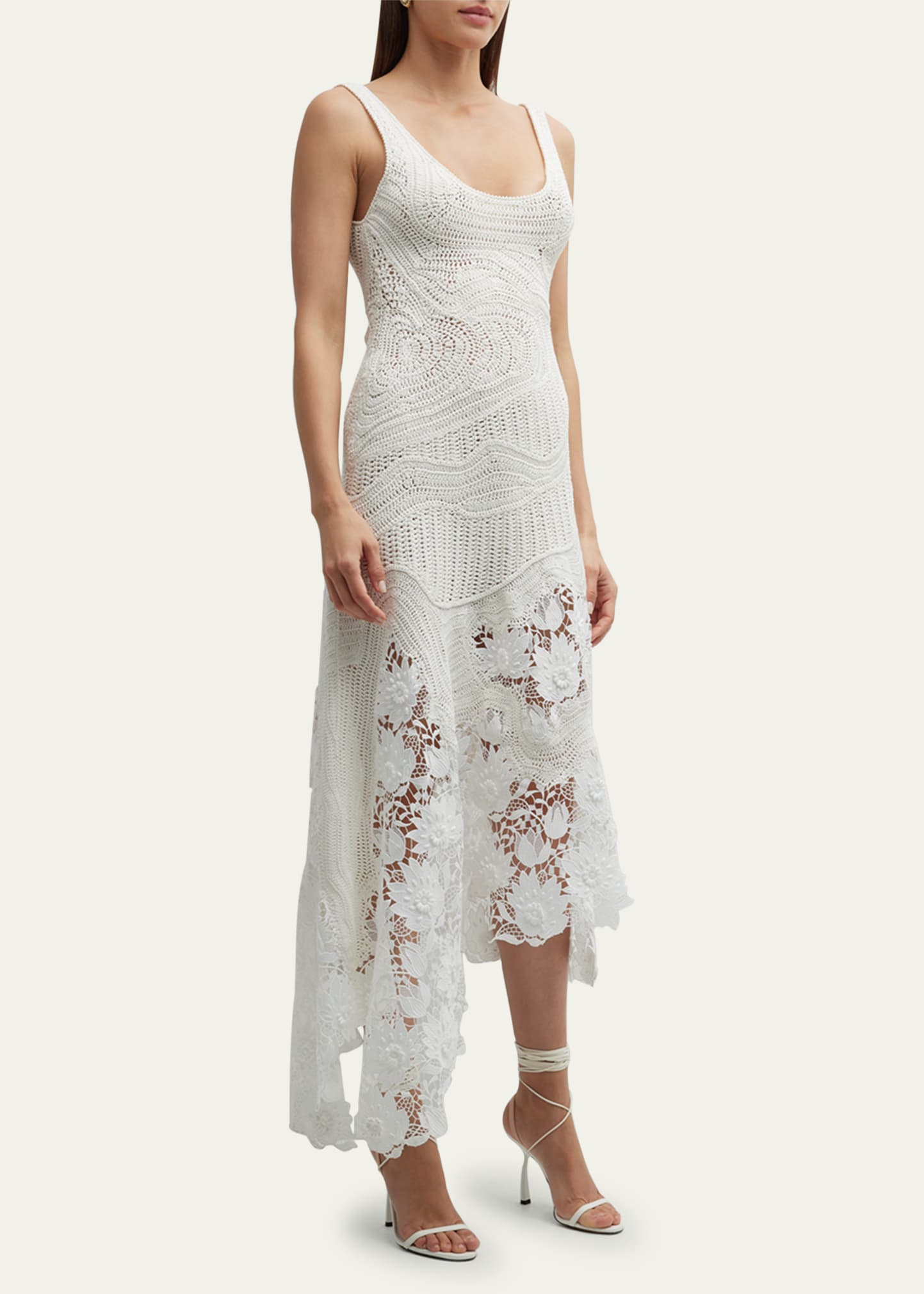 Oscar de la Renta Hand Crochet Midi Dress with Lace Inset Detail