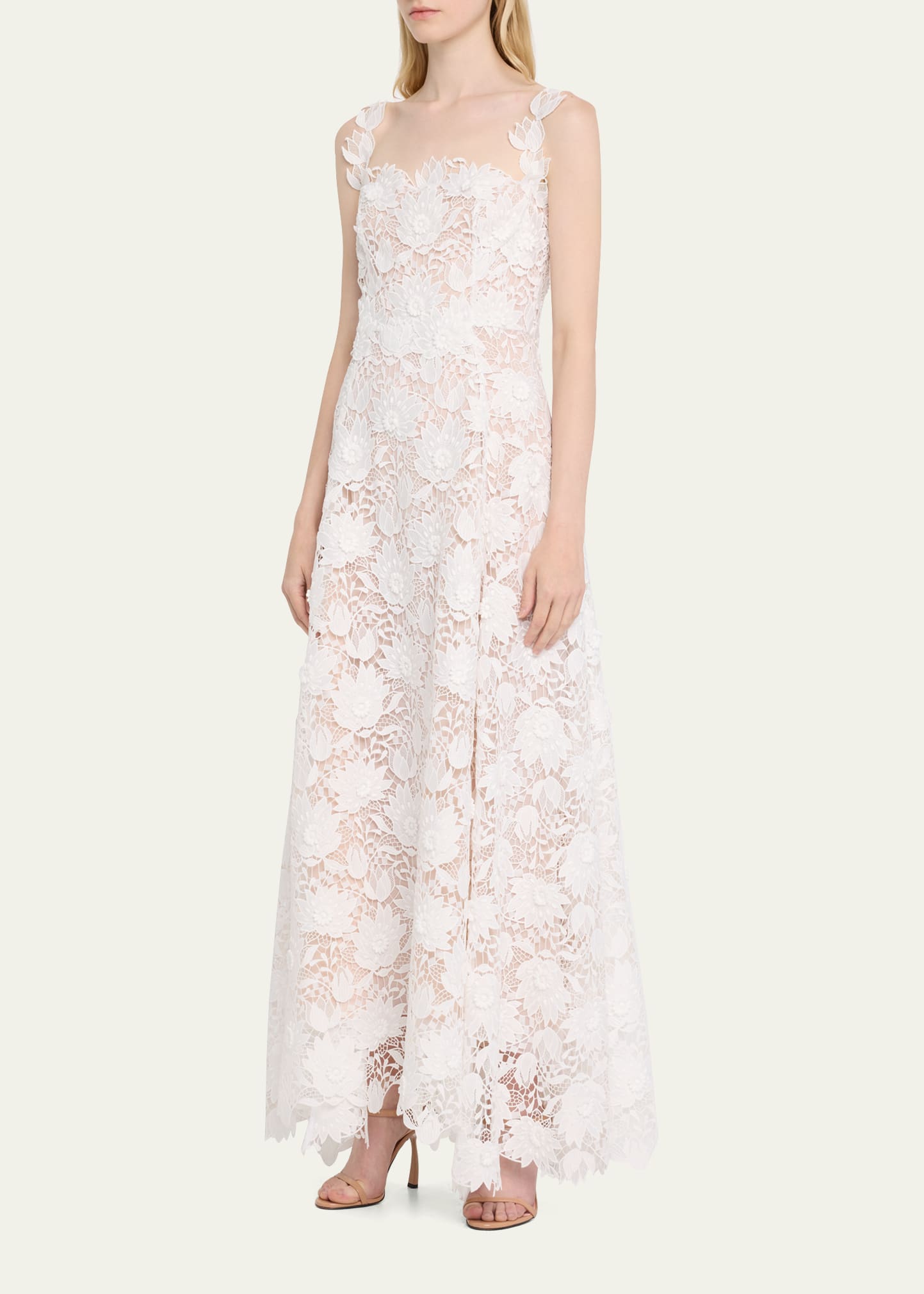 the water lily guipure lace maxi dress Gala lace gown with floral applique
