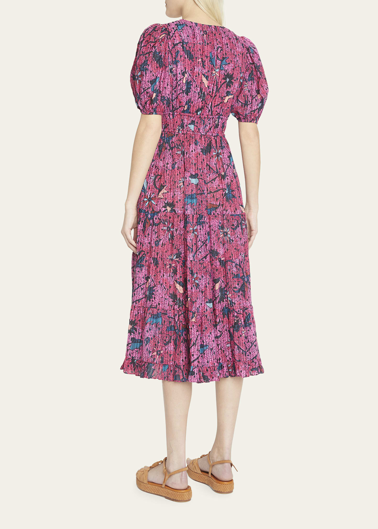Ulla Johnson Thelma Tiered Puff-Sleeve Midi Dress - Bergdorf Goodman