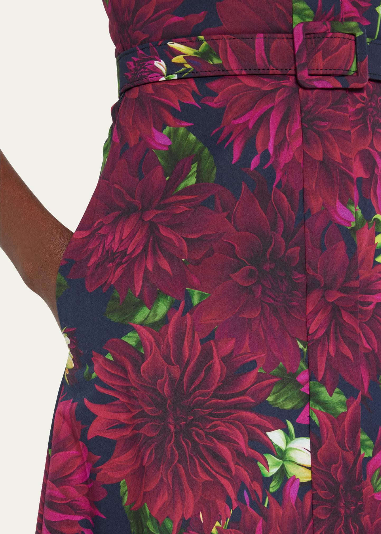 Oscar de la Renta Dahlia Belted Poplin Midi Dress - Bergdorf Goodman