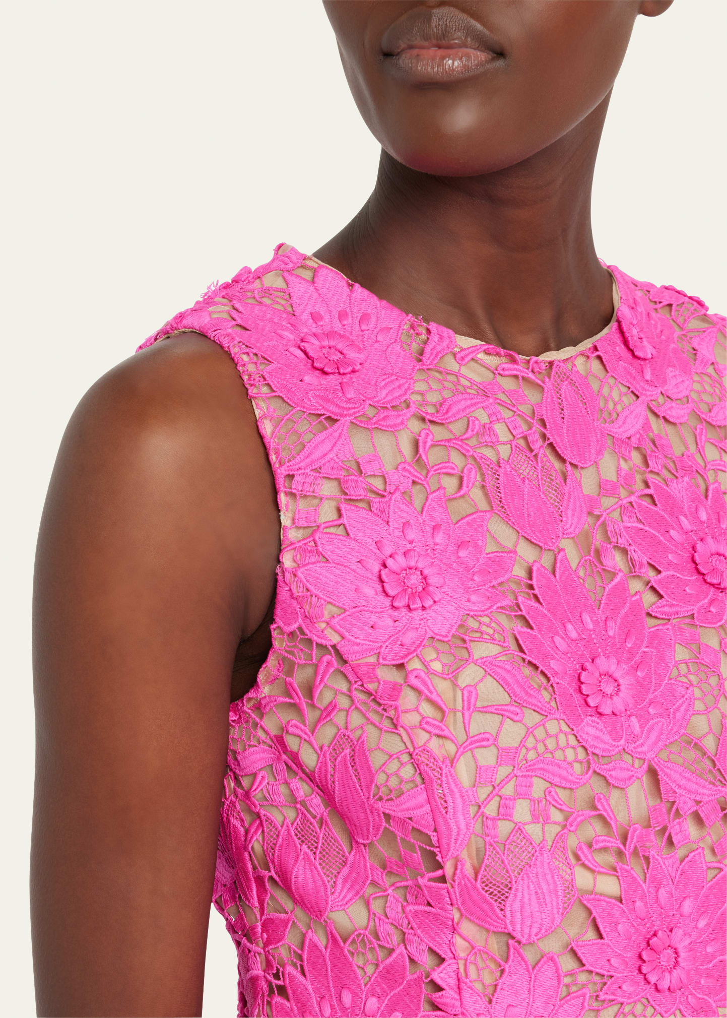 Oscar de la Renta Water Lily Lace Belted Midi Dress - Bergdorf Goodman
