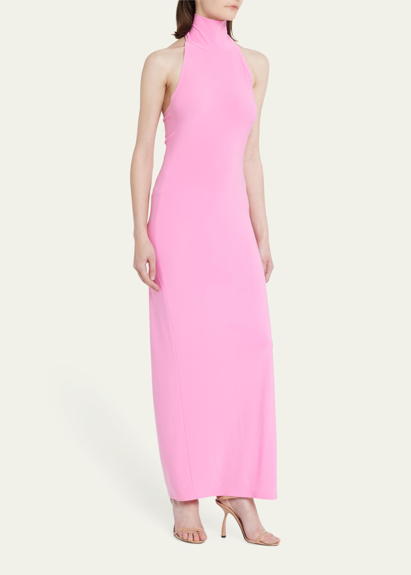 norma kamali halter turtleneck side-slit stretch jersey midi dress Gown About the designer