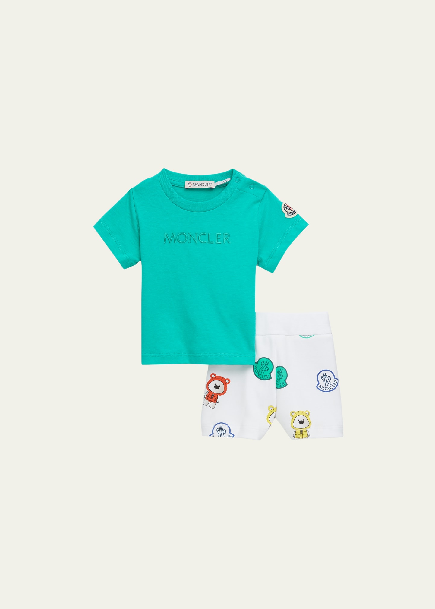 Moncler Boy's Embroidered T-Shirt W/ Graphic Shorts Set, Size 3M-18M