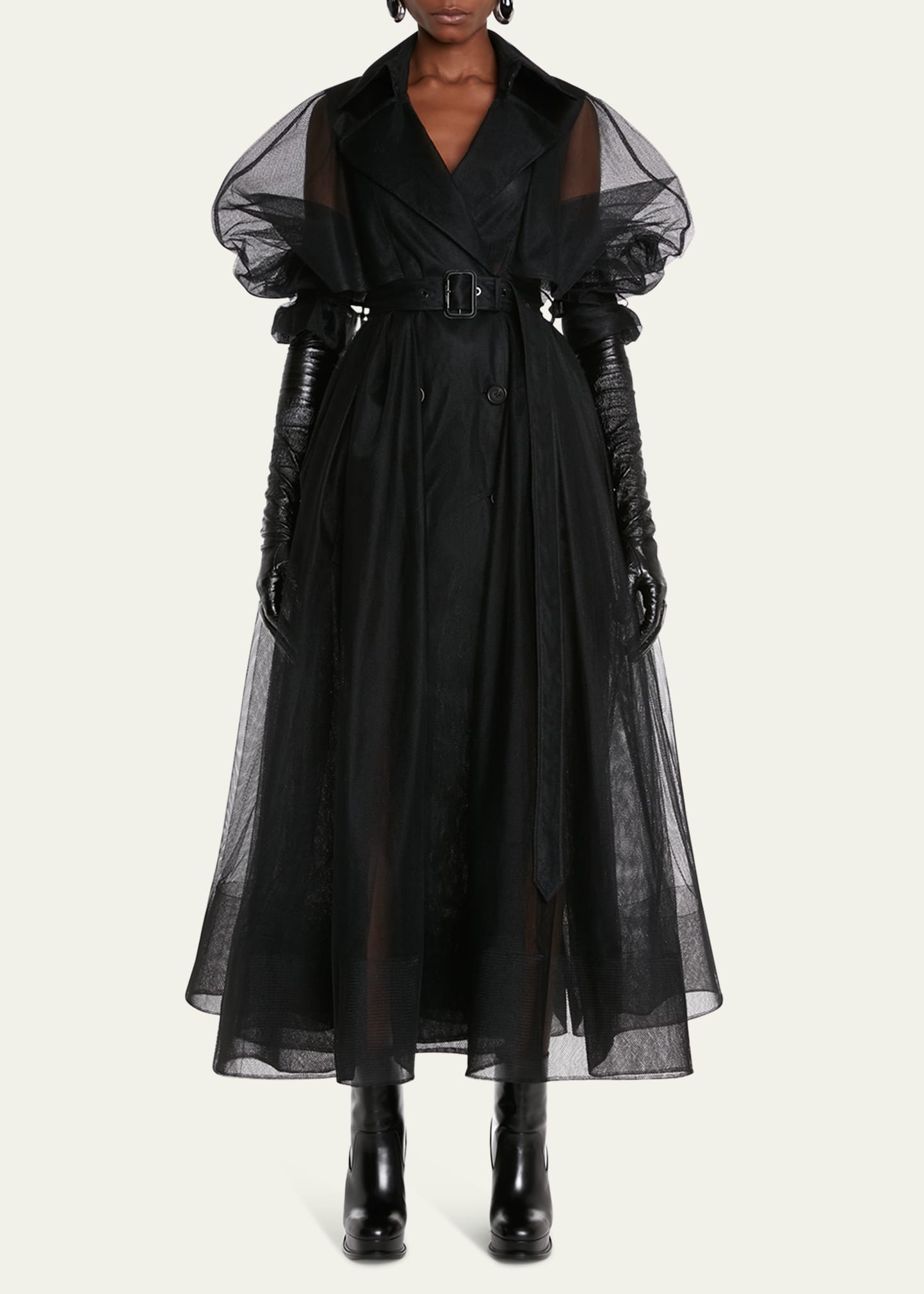 Alexander McQueen Sheer Tulle Trench Coat with Long Belt