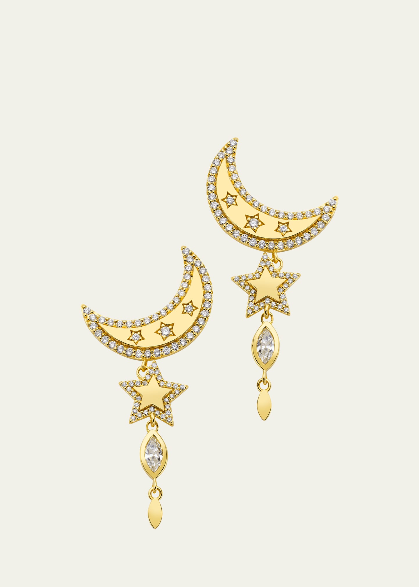 Buddha Mama 20K Crescent Moon Drop Earrings with Diamonds