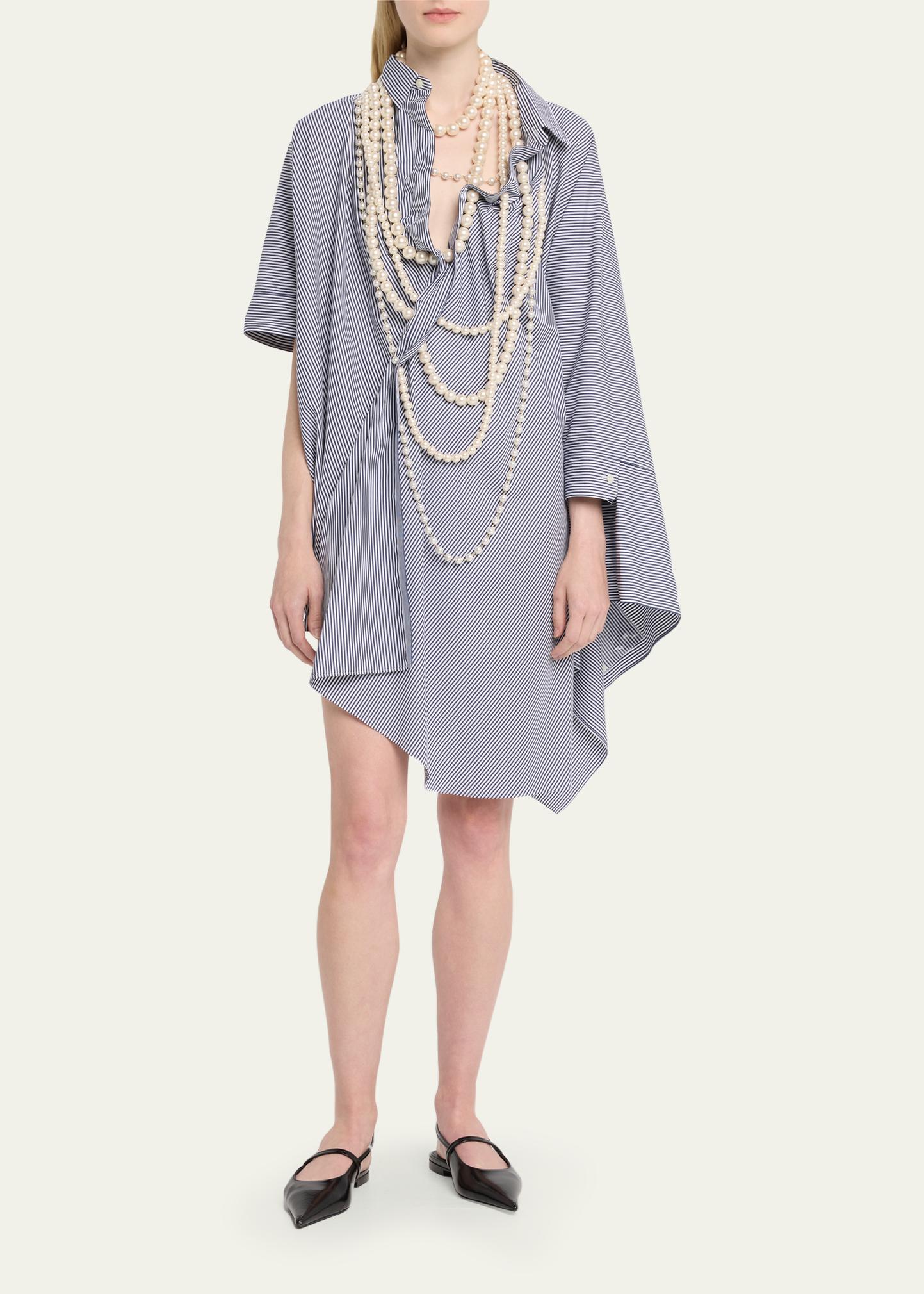 Junya Watanabe Stripe Pearl Necklace Asymmetric Cape Shirtdress
