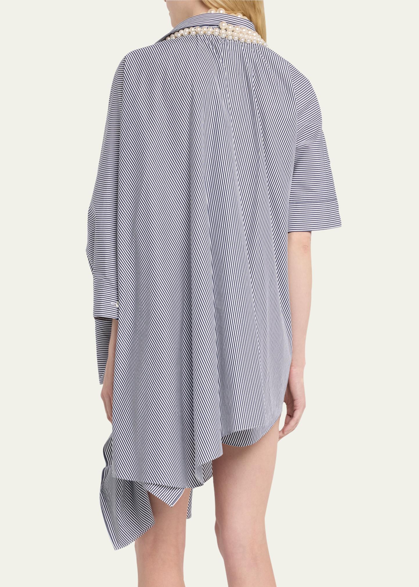 Junya Watanabe Stripe Pearl Necklace Asymmetric Cape Shirtdress