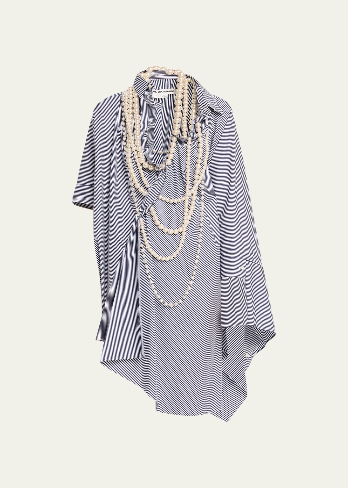 Junya Watanabe Stripe Pearl Necklace Asymmetric Cape Shirtdress