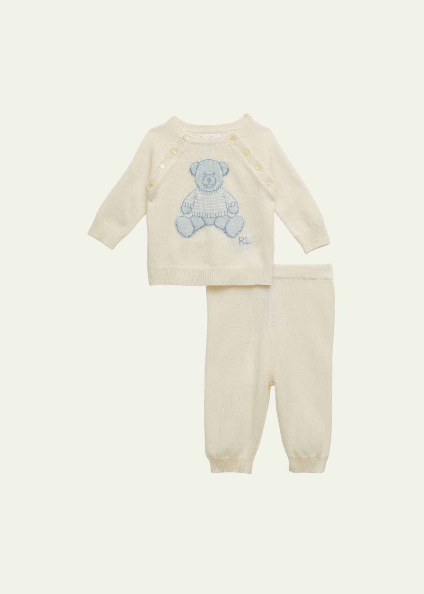Ralph Lauren Childrenswear Boy's Cashmere Intarsia Knit Bear Sweater And Pants Set, Size 3M-24M