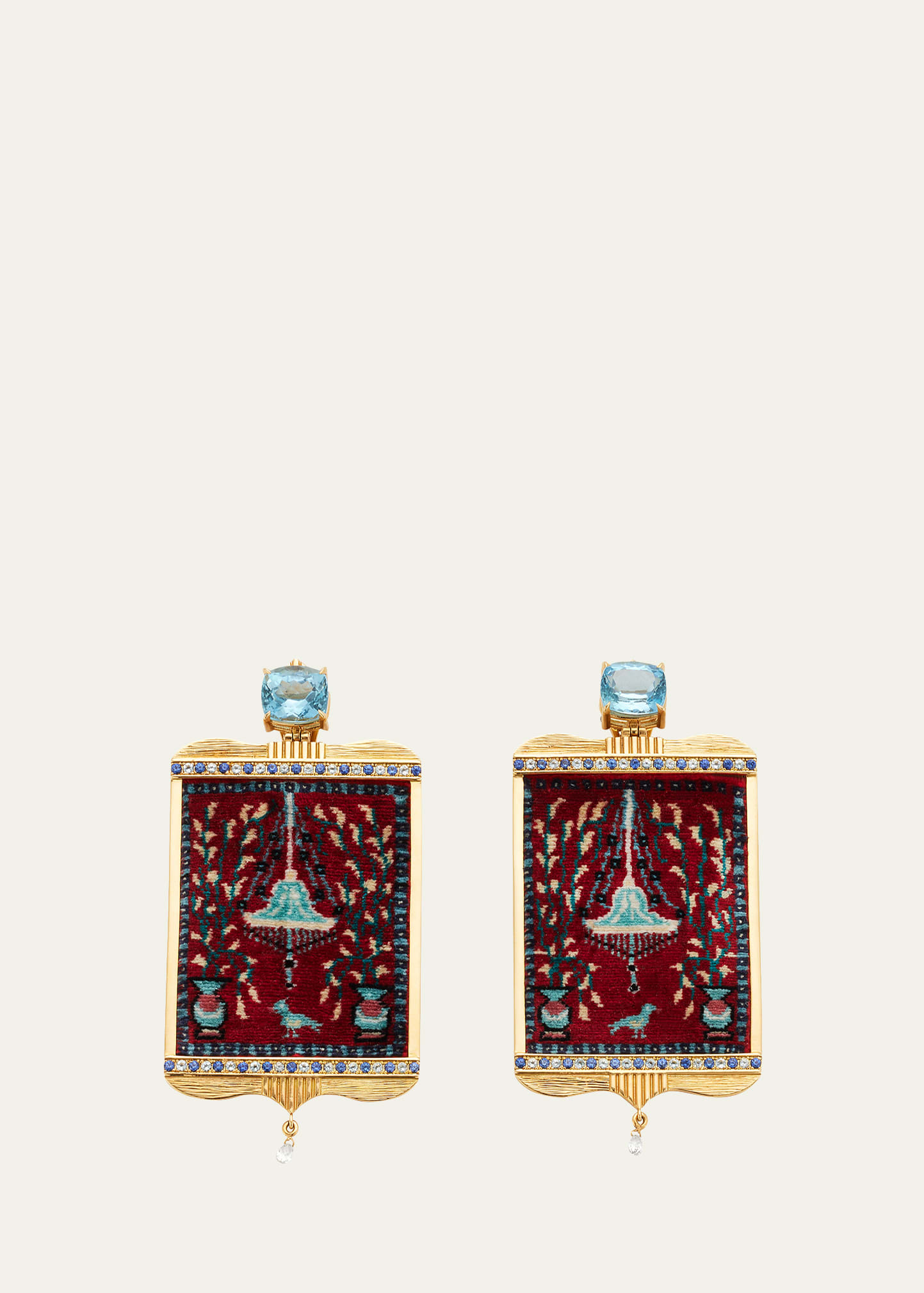 Silvia Furmanovich Yellow Gold Mini Carpet Earrings with Diamond and Turquoise