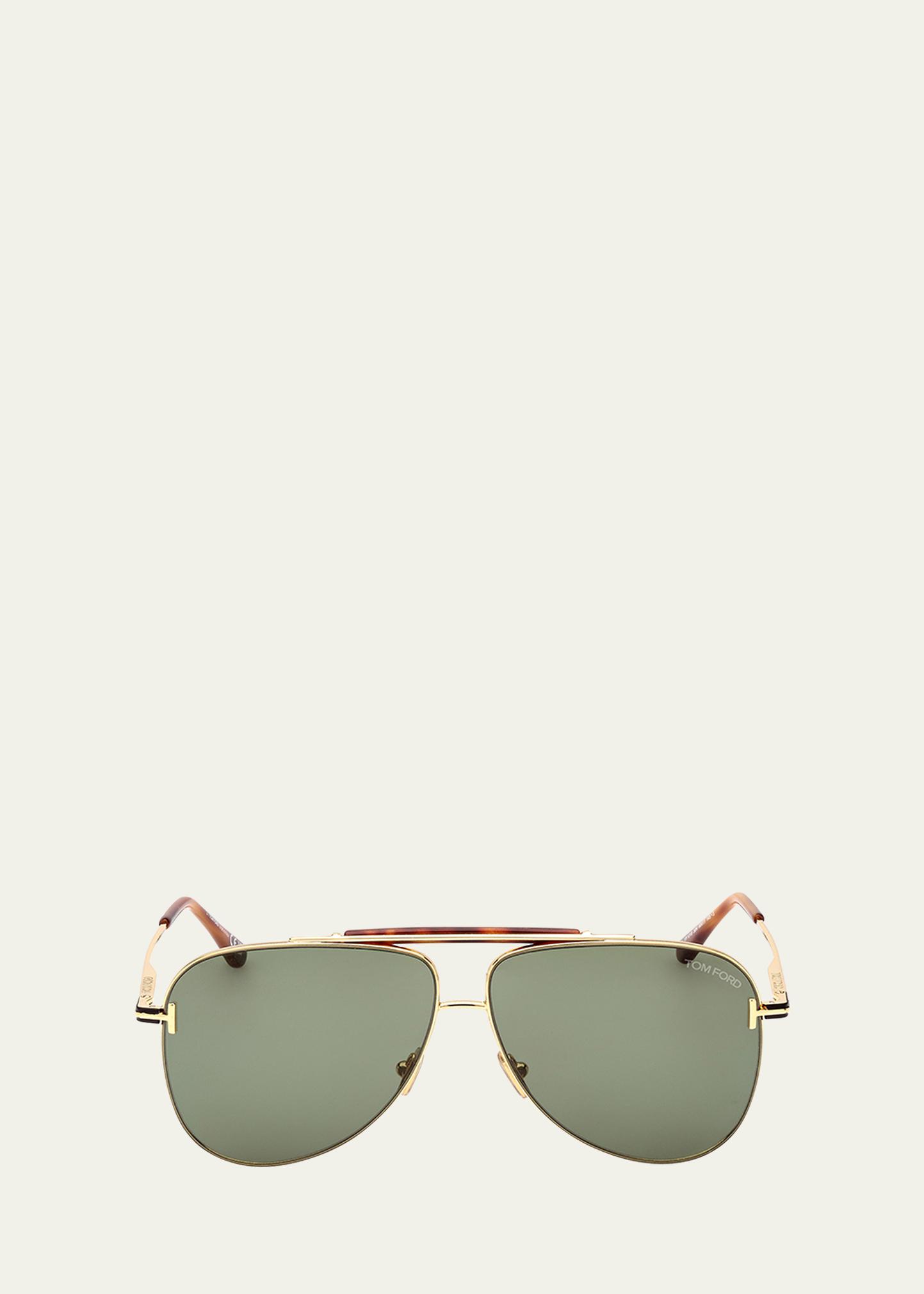 Tom Ford Gold Aviator Sunglasses with Double Bridge TOM FORD EYEWEAR Stavros Aviator-Style Gold-Tone Sunglasses  main image 2