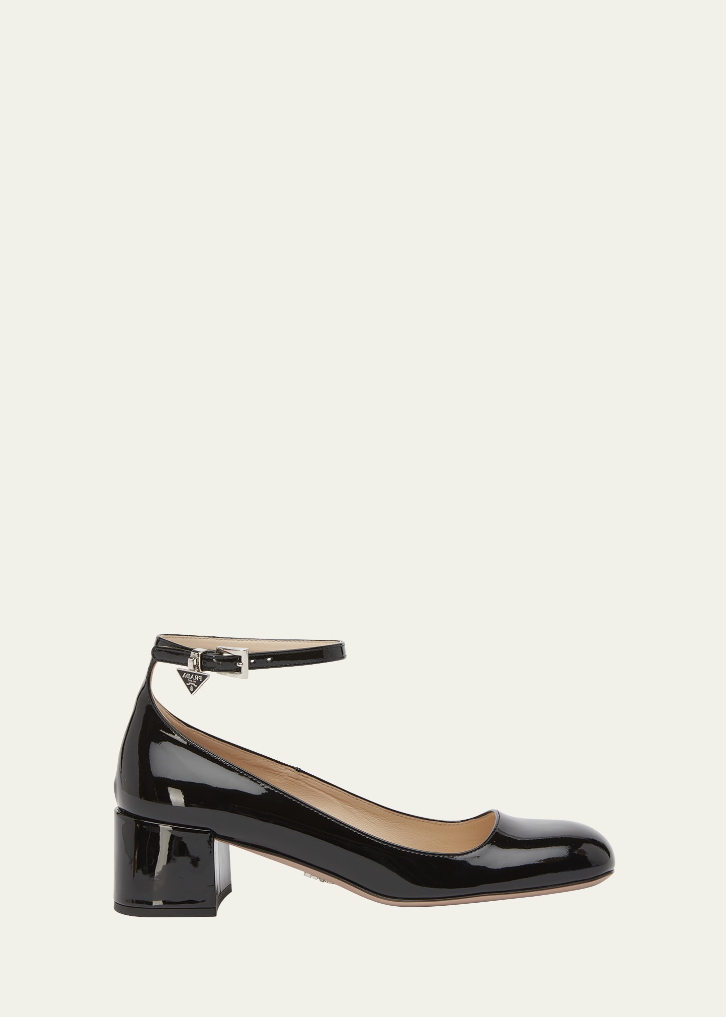 Black patent leather outlet pumps with ankle strap