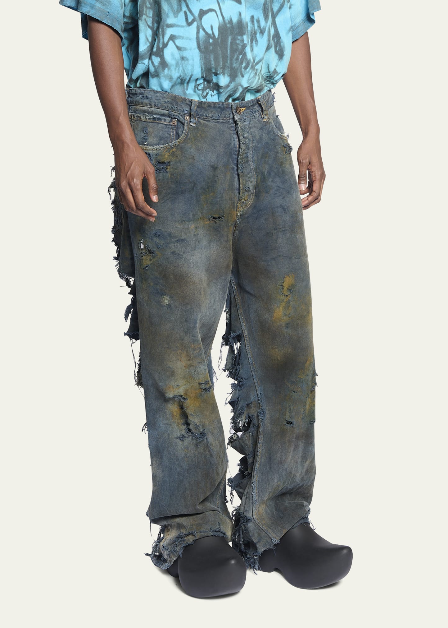 Balenciaga Men's Destroyed Baggy Jeans - Bergdorf Goodman