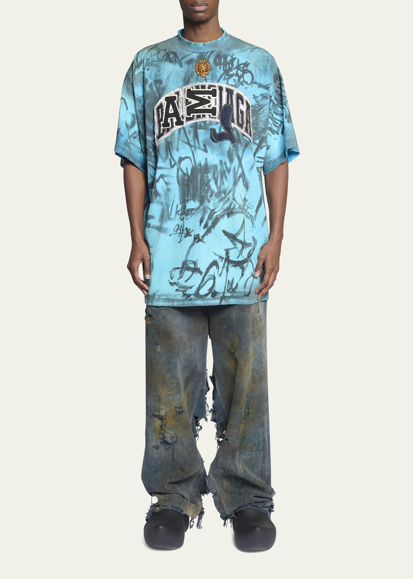 トップス baleciaga grafitti shirt blue Balenciaga Men's' Graffiti Shirt in Blue | LN-CC®