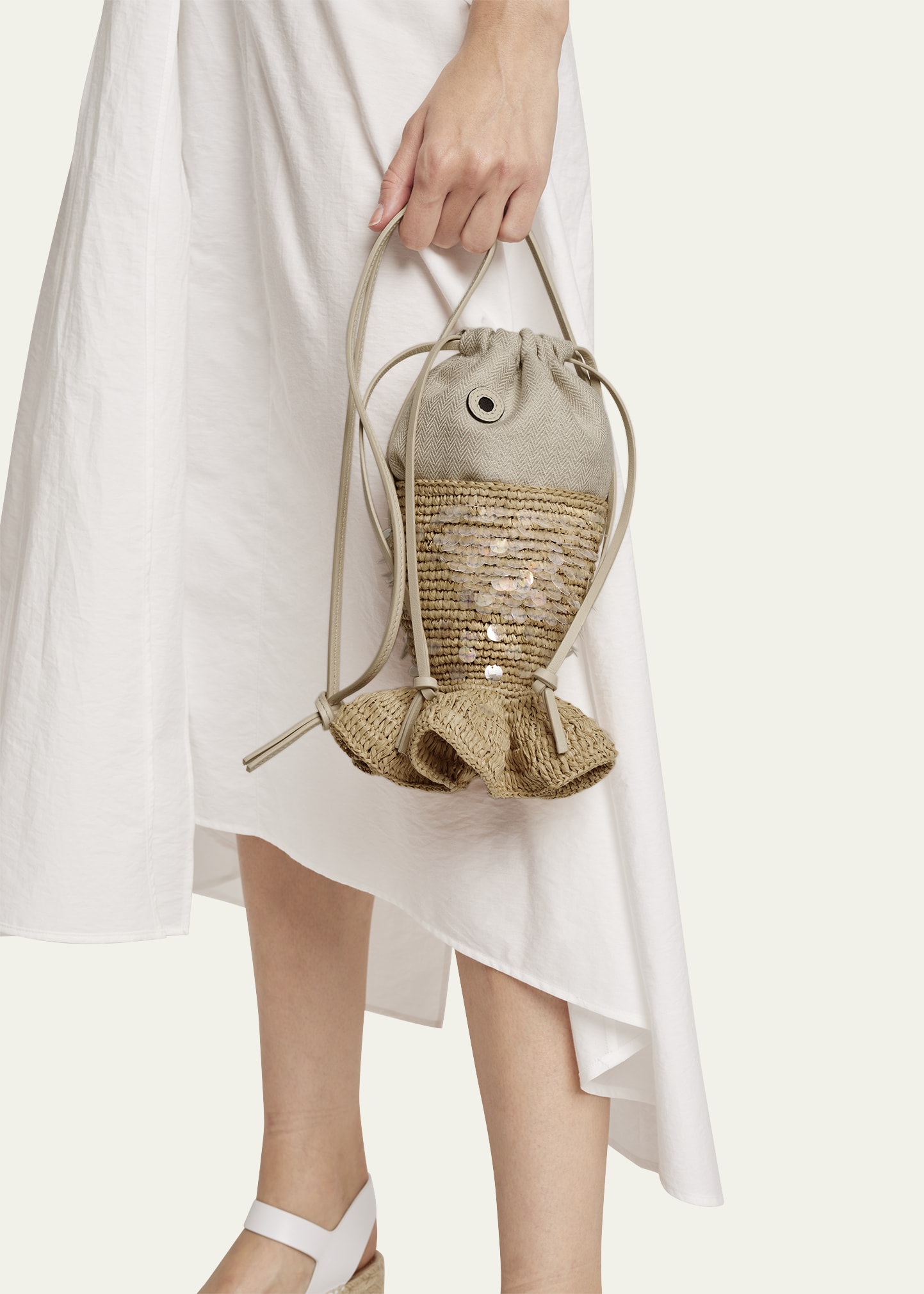 Loewe x Paula's Ibiza Fish Pouch in Raffia and Canvas - Bergdorf