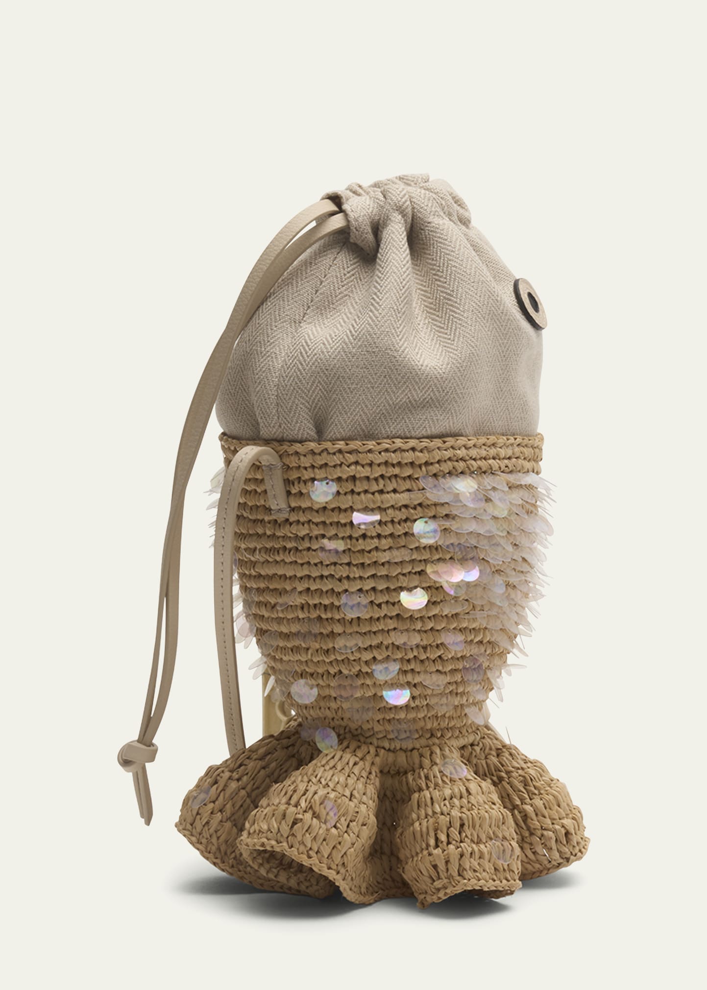 【LOEWE】C630Y60X04 PAULA'S IBIZA FISH POUCH LOEWE Raffia Canvas Sequin Paula's Ibiza Fish Pouch Natural