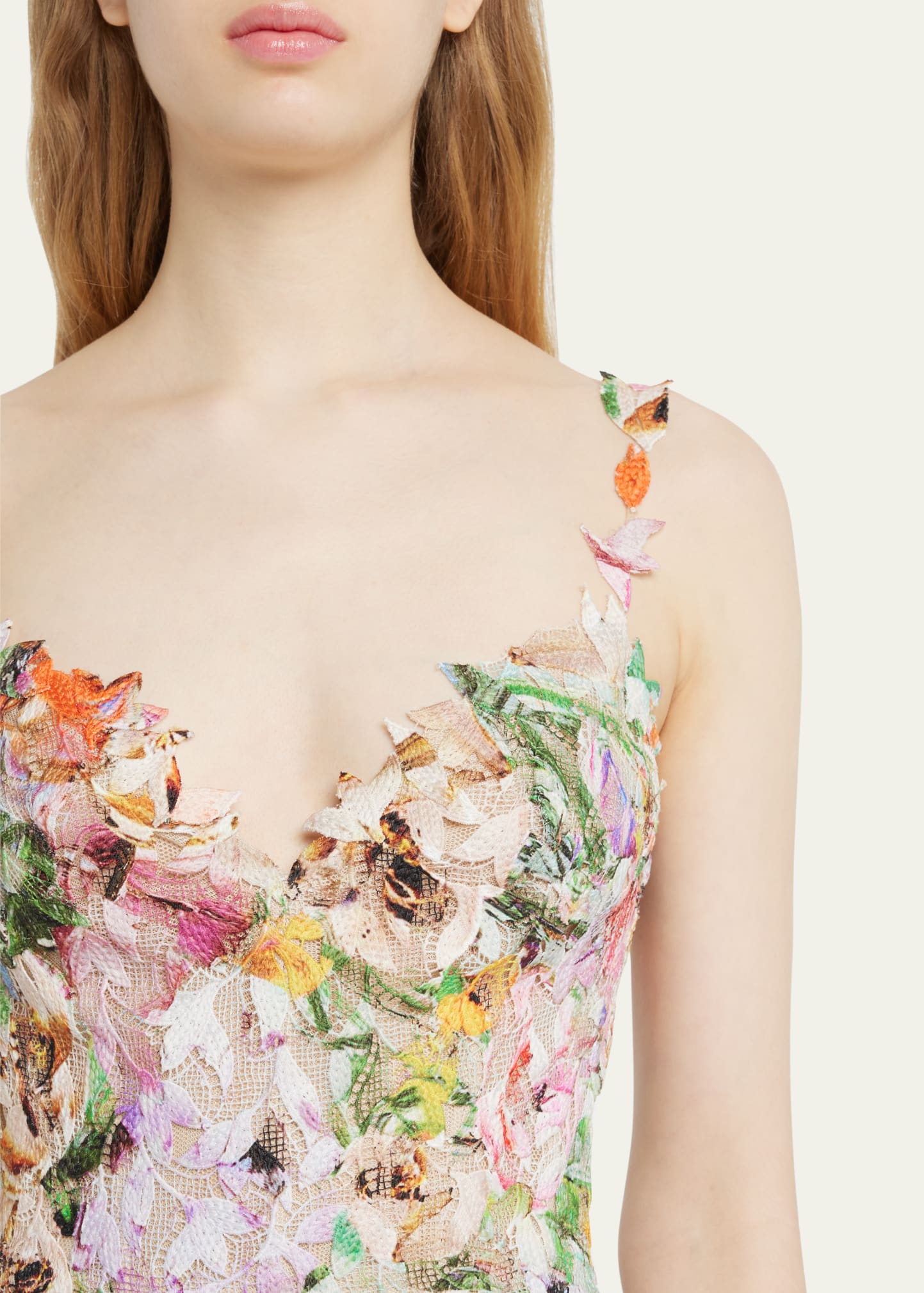 ml monique lhuillier jasmine lace midi-dress Monique Lhuillier Jasmine Lace Midi-Dress In Watercolor Bouquet - 66% Off