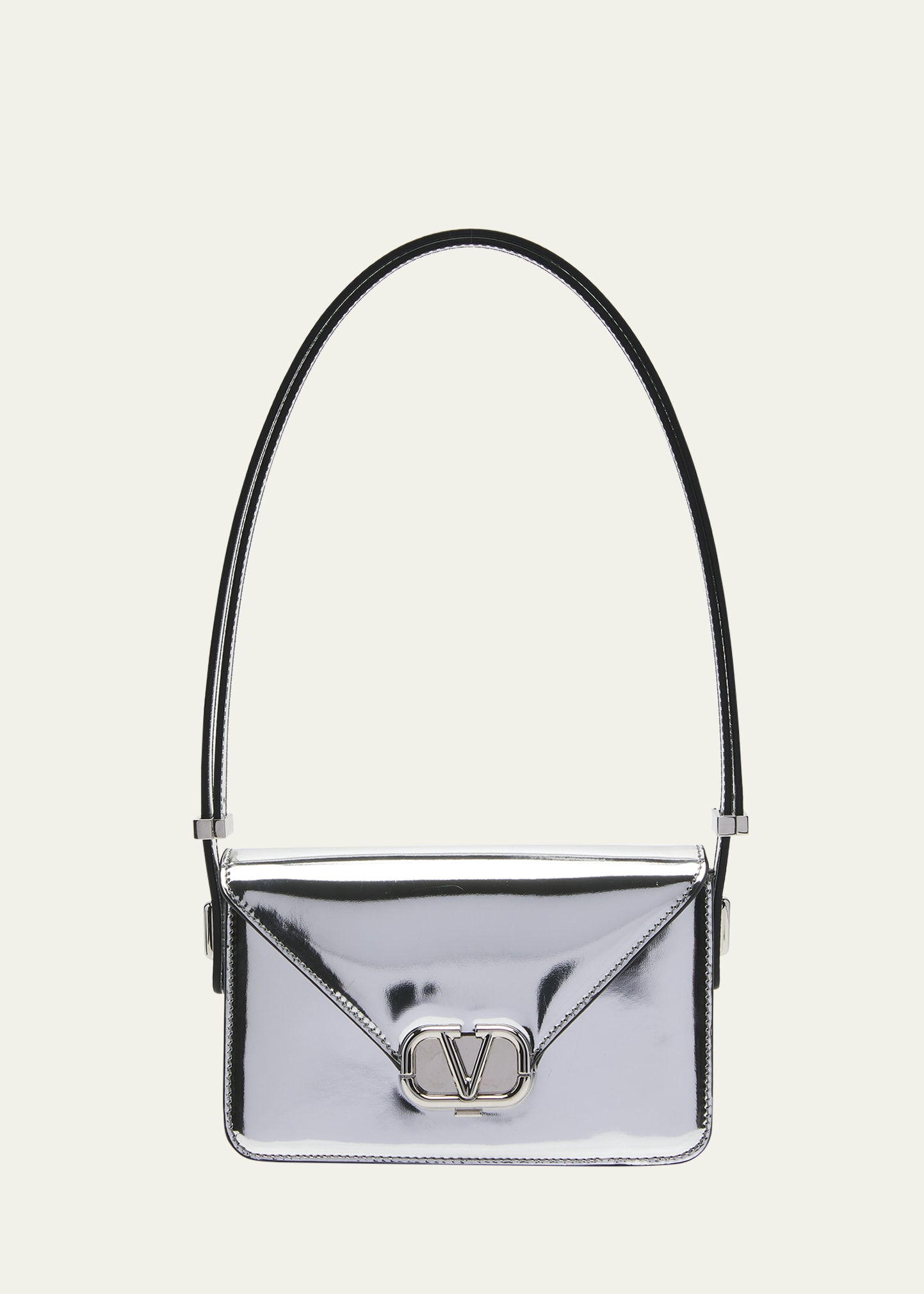 Valentino Garavani micro Locò metallic shoulder bag, Silver