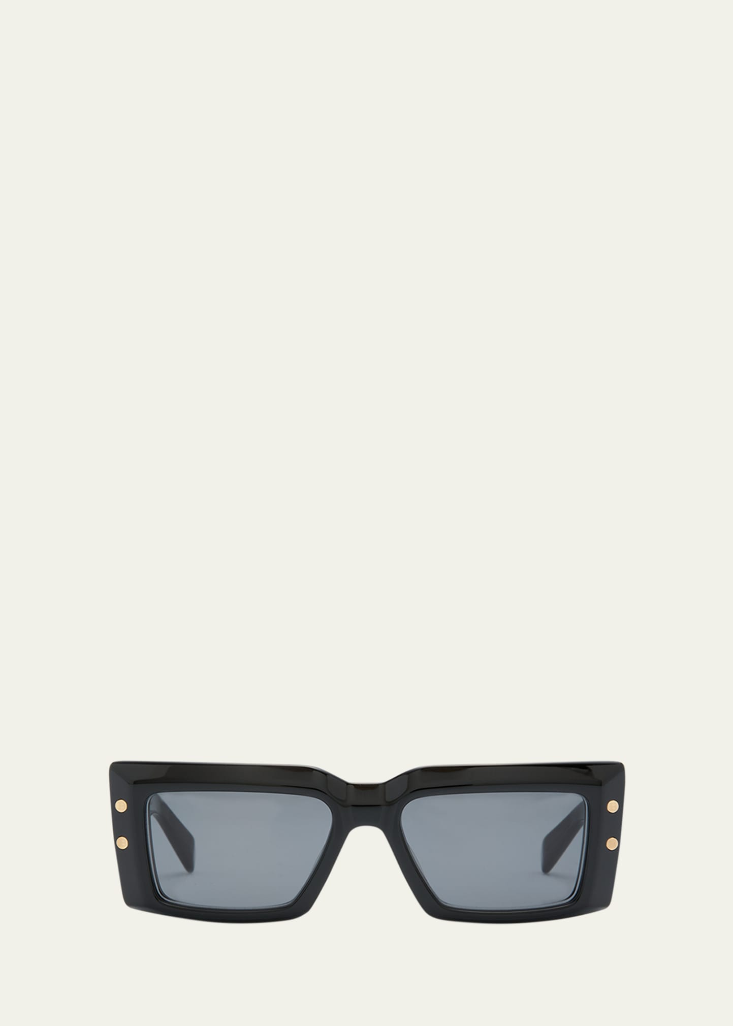 Balmain Imperial Black Acetate & Titanium Rectangle Sunglasses, Blk-Gld, Women's, Sunglasses Square Sunglasses