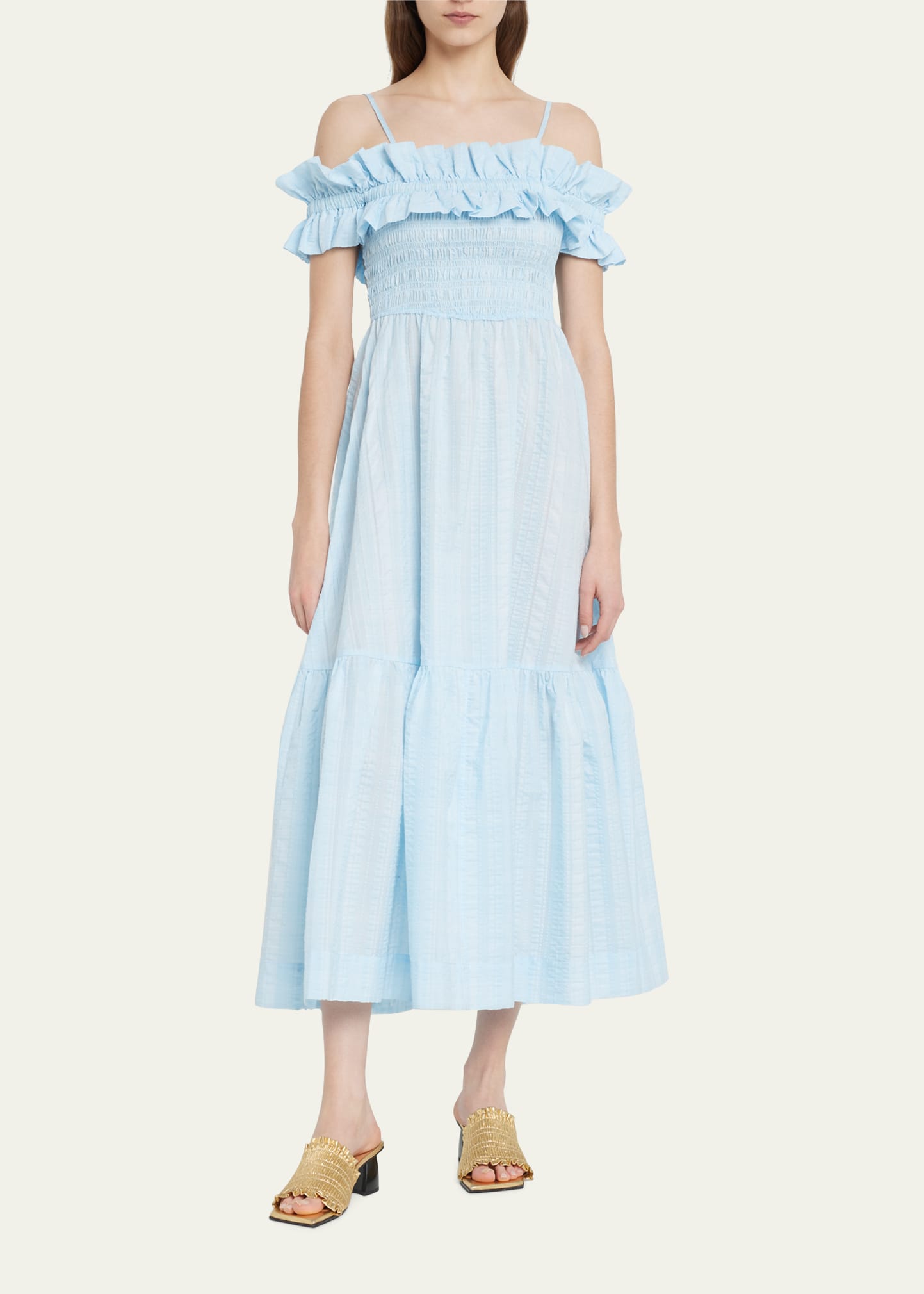 ganni seersucker maxi dress Stripe Seersucker Dress by GANNI
