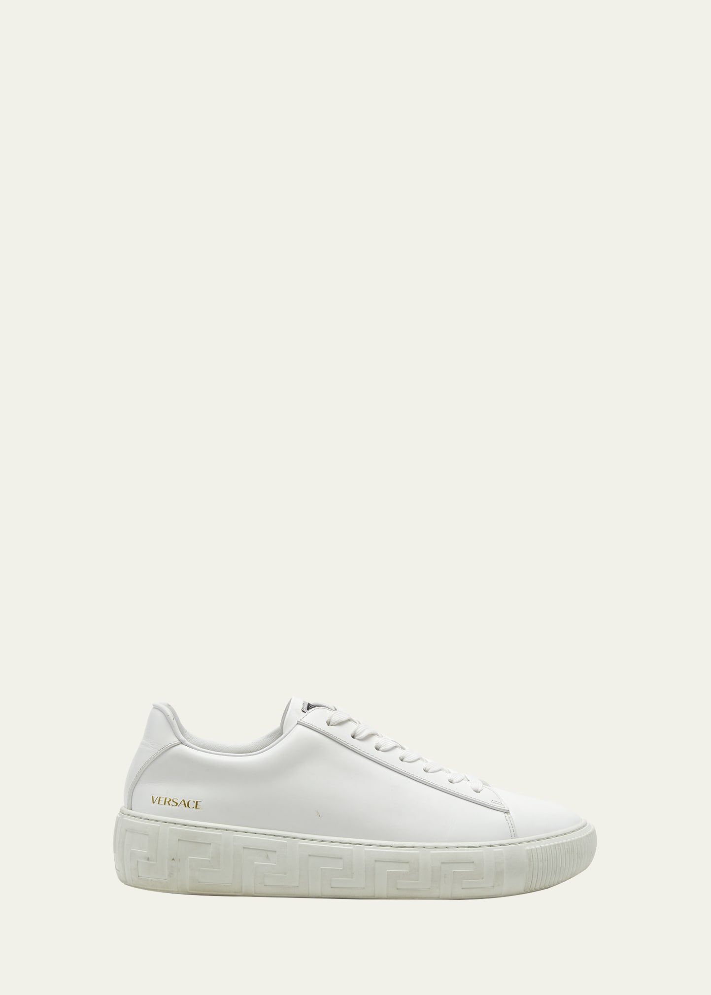 Versace Greca Low-Top Sneaker in Black / White Leather Size 40