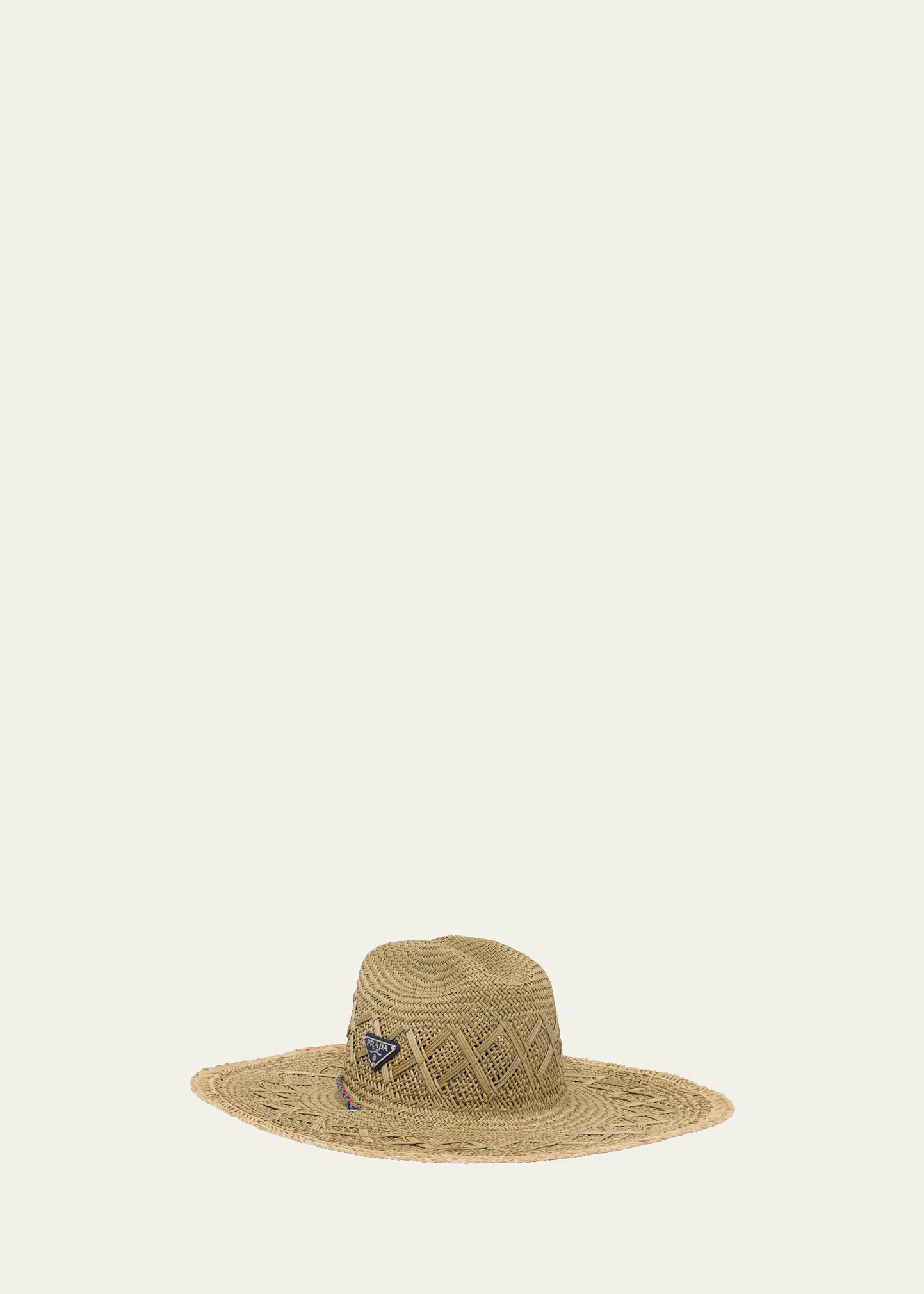 珍品PRADA ストライプ チューリップハット Prada Men's Triangle Logo Straw Hat - Bergdorf Goodman
