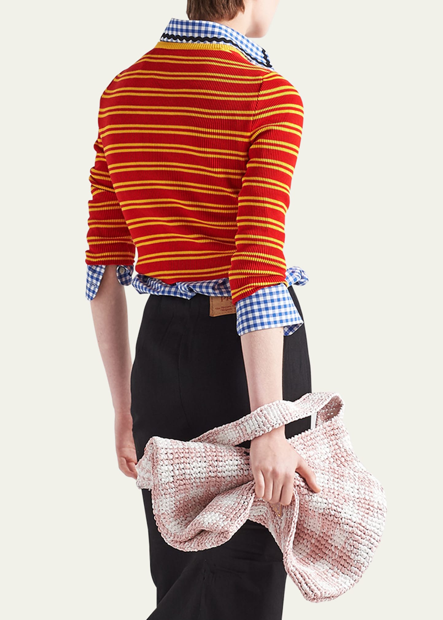 Prada Stripe Logo-Intarsia Knit Top, Red - Bergdorf Goodman