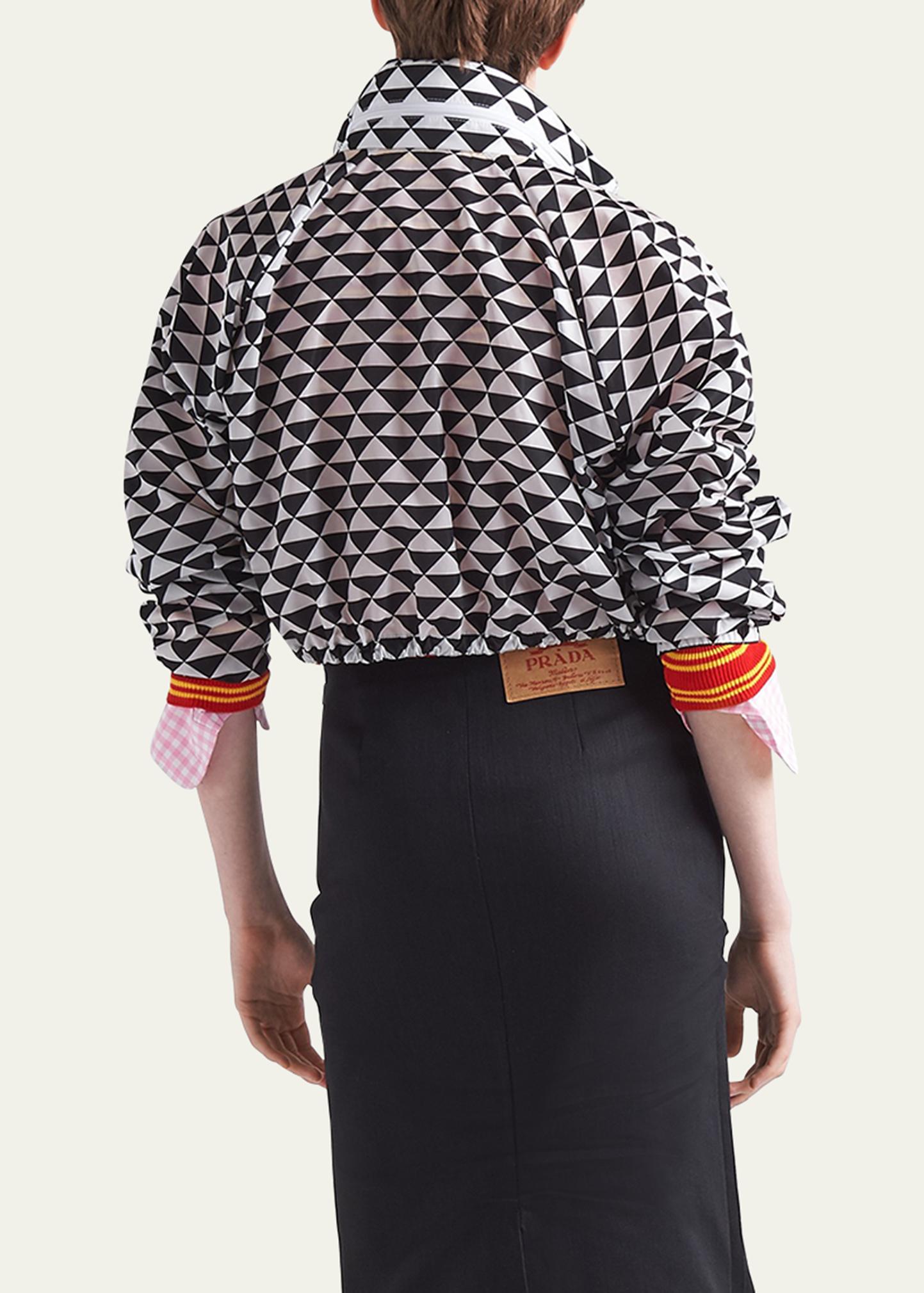 Prada Re-Nylon Triangle-Print Hooded Crop Jacket, Black - Bergdorf