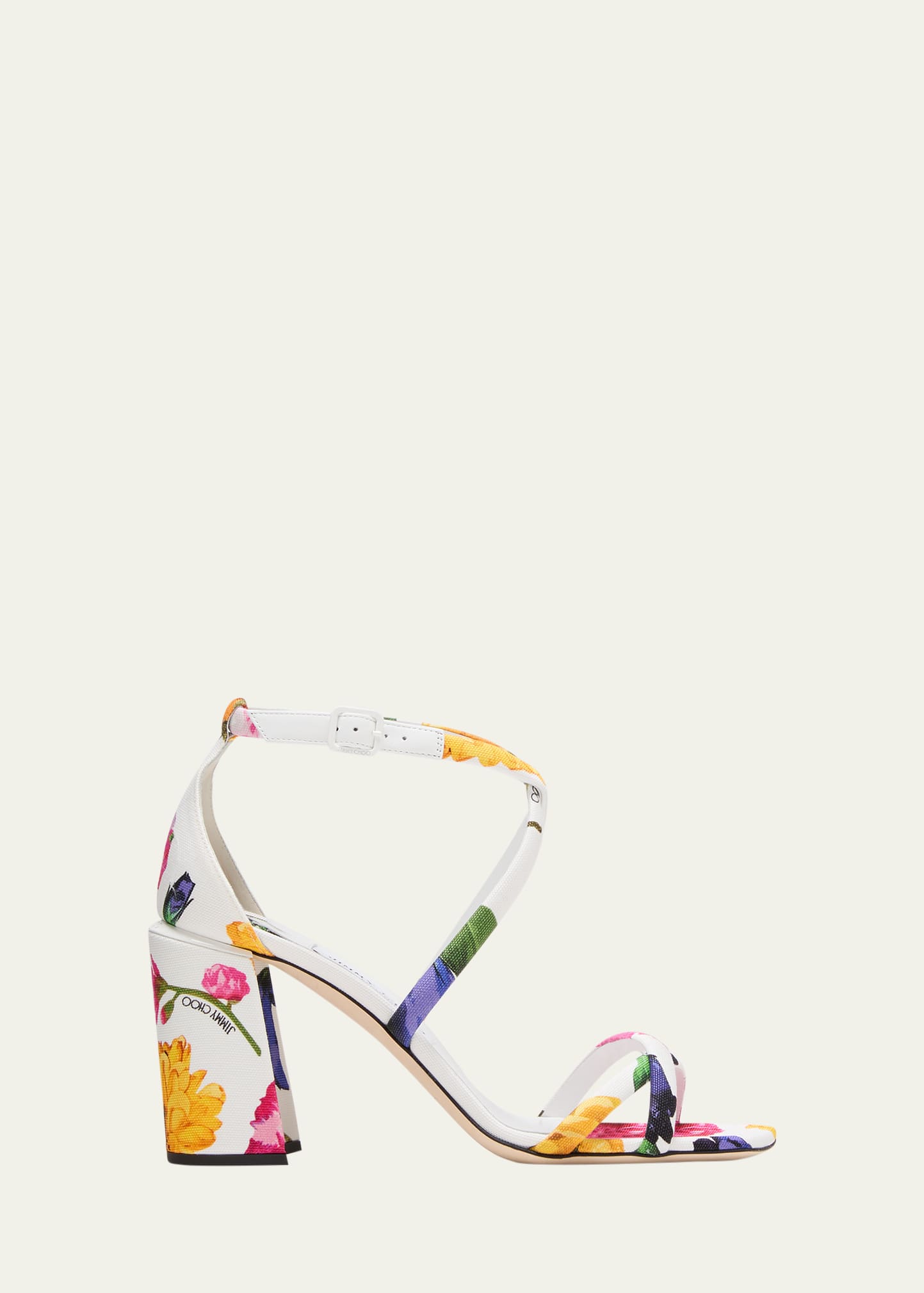 Jimmy Choo Rheea Floral Crisscross Block-Heel Sandals