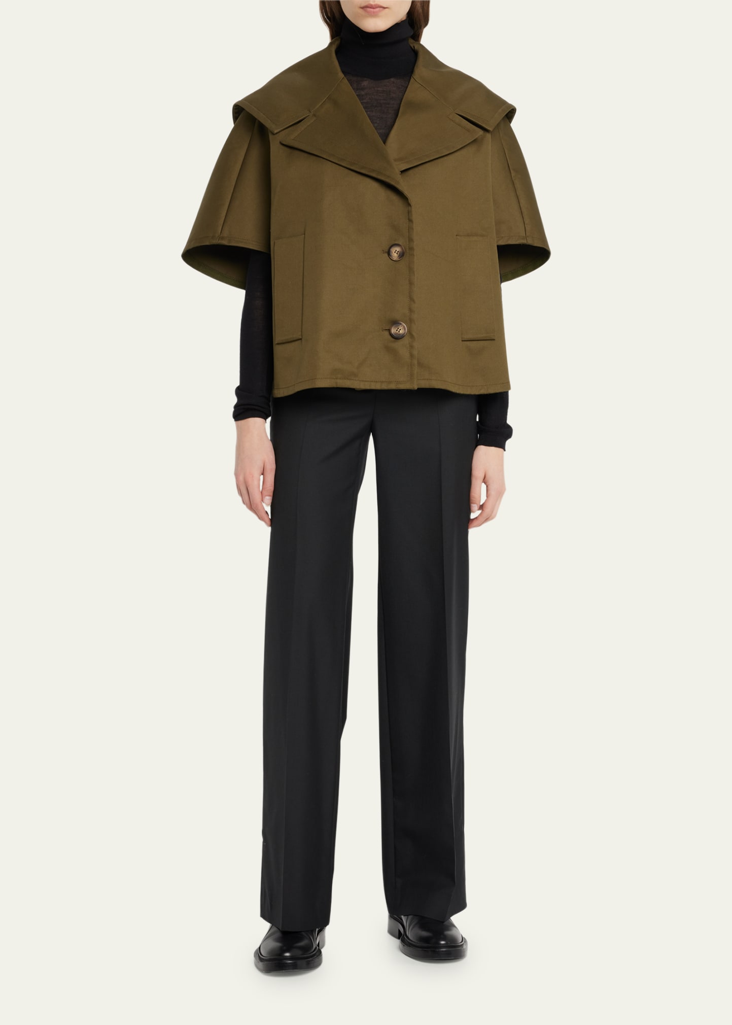 Max Mara Canossa Doppio Gabardine Khaki Cape - Bergdorf Goodman