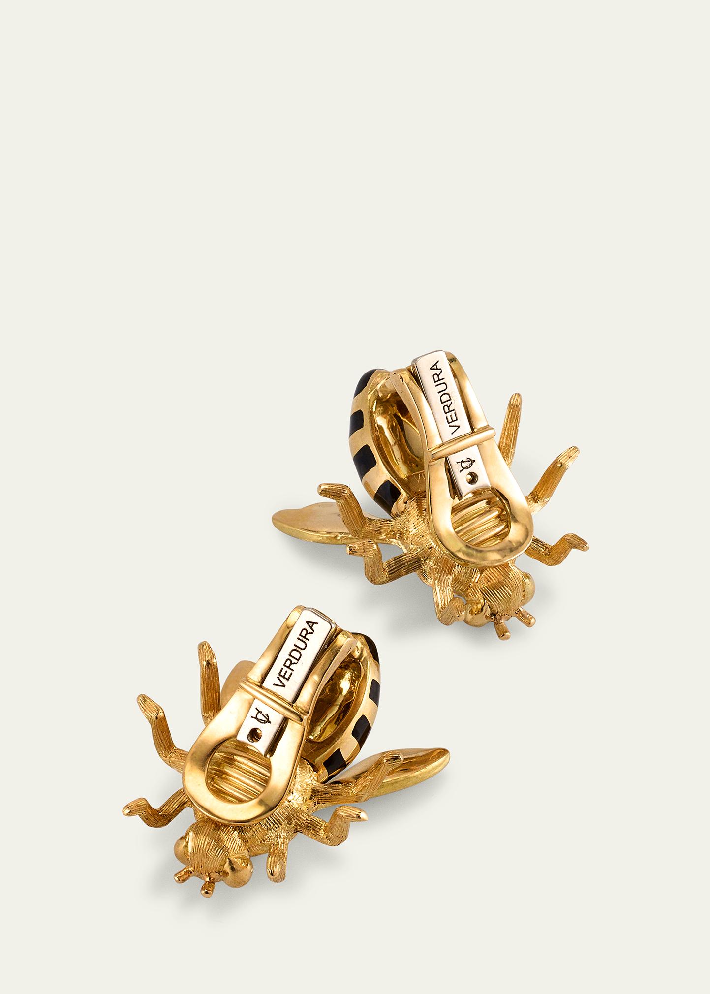 Verdura 18k Gold and Black Enamel Honeybee Stud Earrings