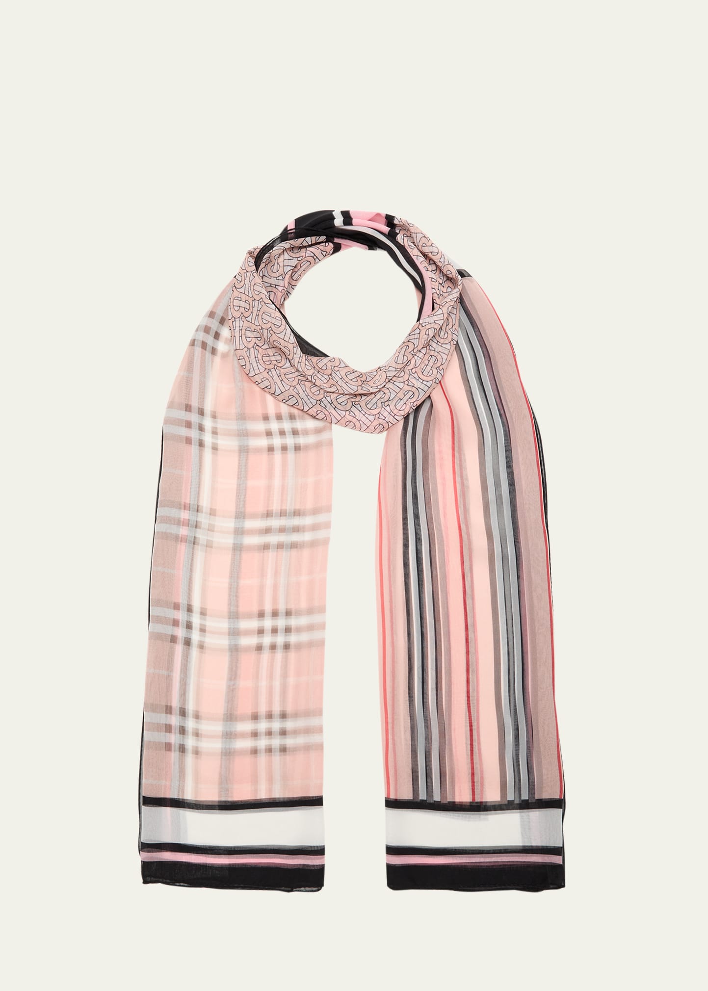 Burberry Triple Check Monogram Silk Scarf