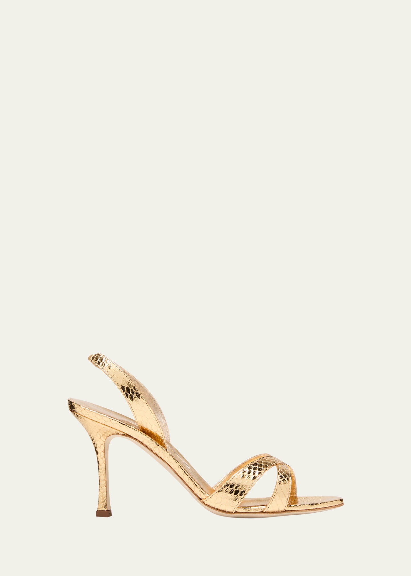 Manolo Blahnik Callasli Metallic Snake-Embossed Leather Sandals