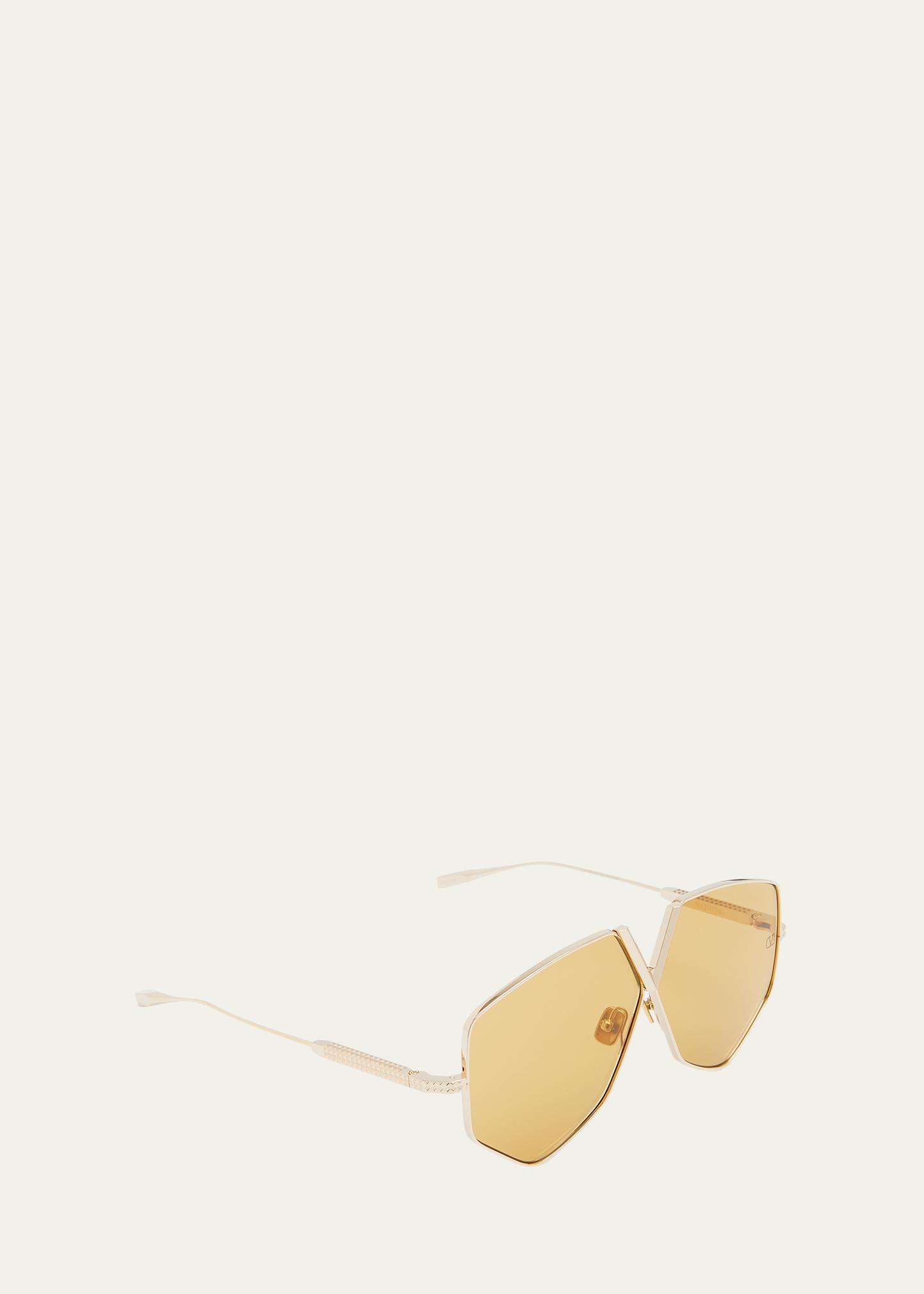 NEW VALENTINO GARAVANI V-Hexagon Oversized Titanium Sunglasses VALENTINO V HEXAGON VLS115 Gold Titanium Gray Mask VLS 115A  main image 2
