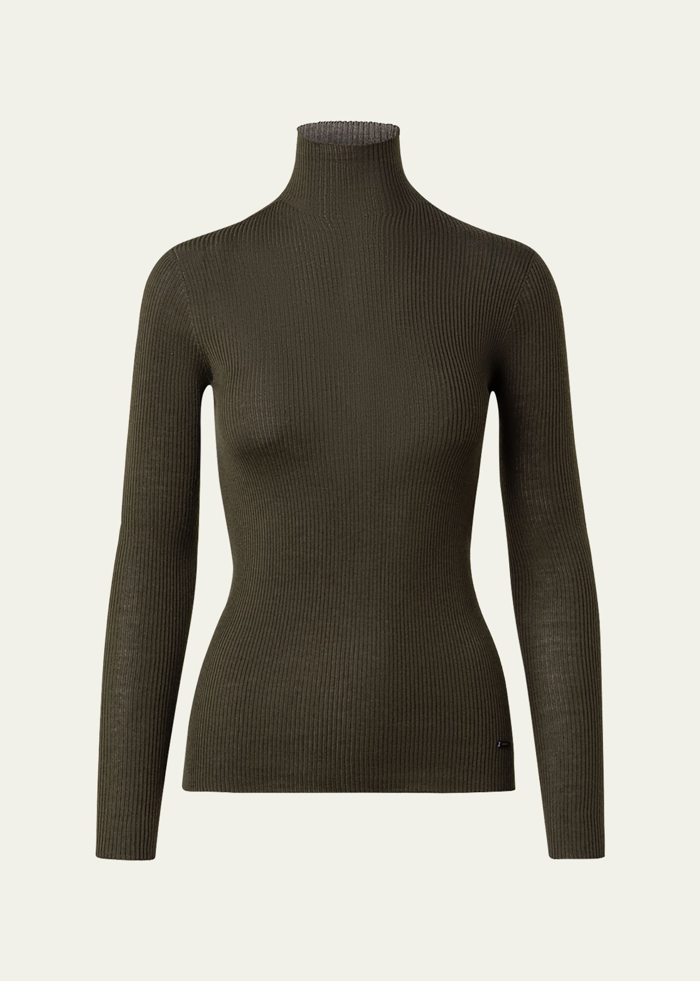 WOLFORD MERINO FINE RIB TOP LONG SLEEV, Brown Women's Turtleneck