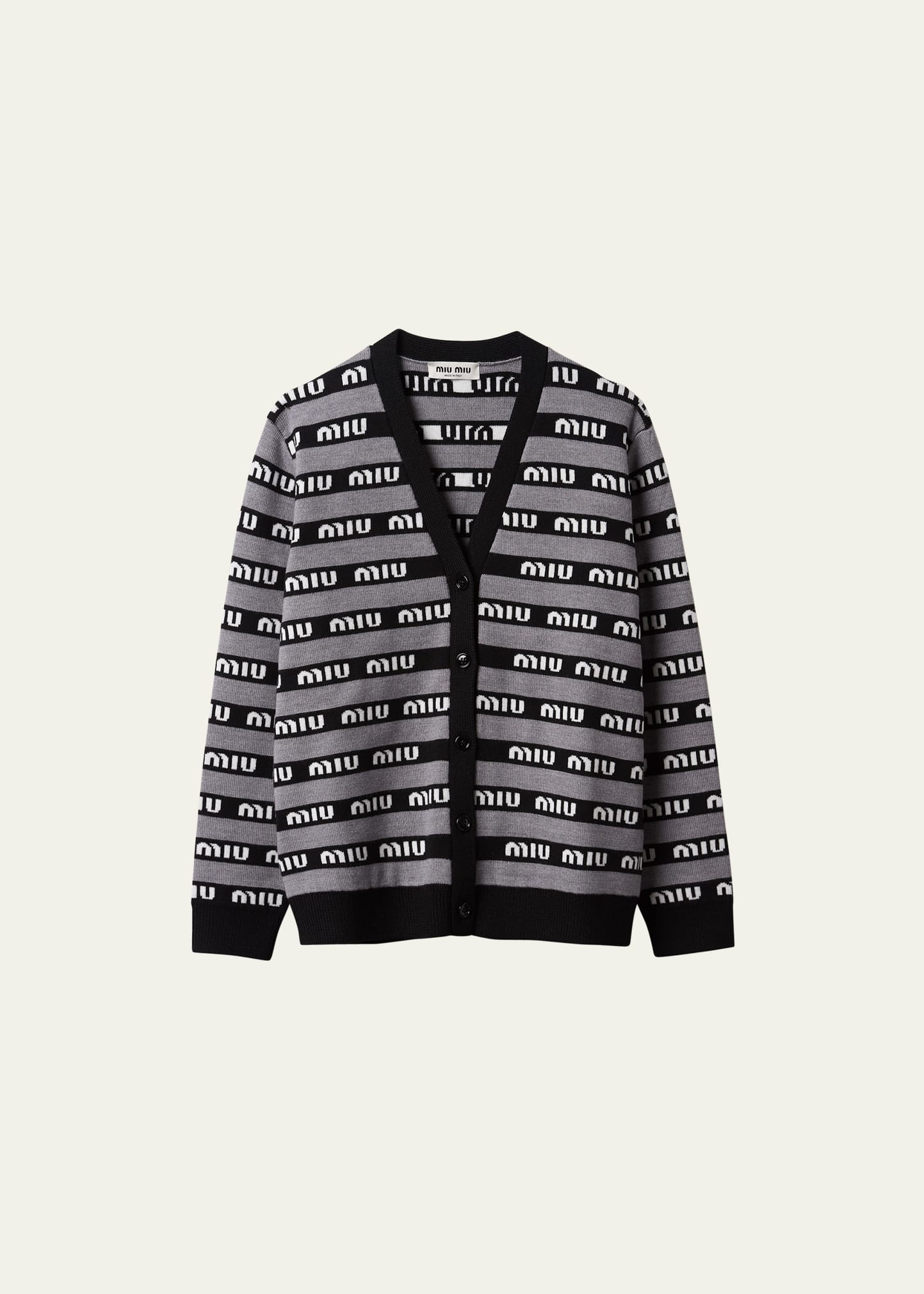 miu miu ロゴ黒 カーディガン Miu Miu Logo-Intarsia Wool Cardigan - Bergdorf Goodman