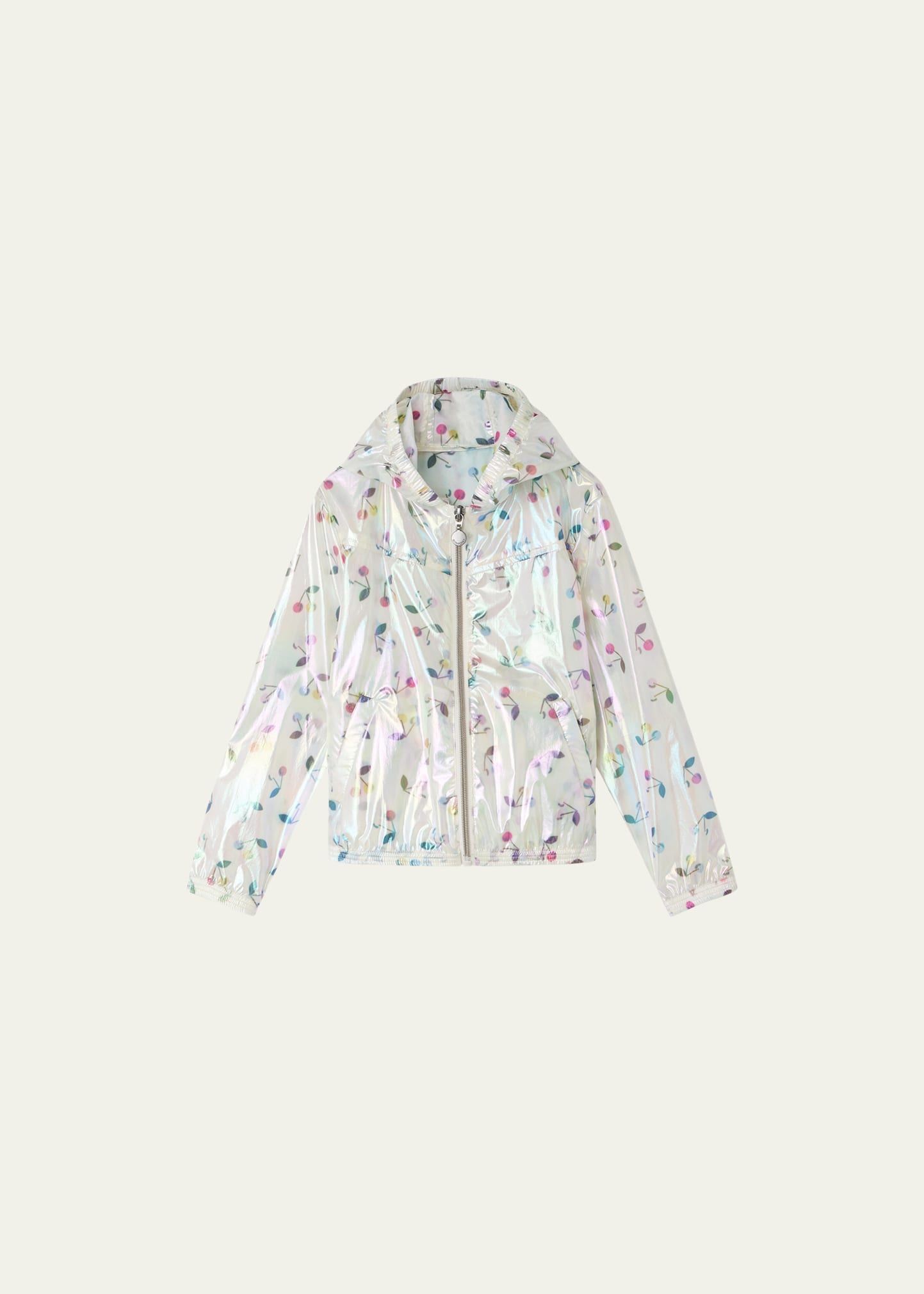 Bonpoint Girl's Gytha Cherry-Print Iridescent Rain Jacket, Size 4-12