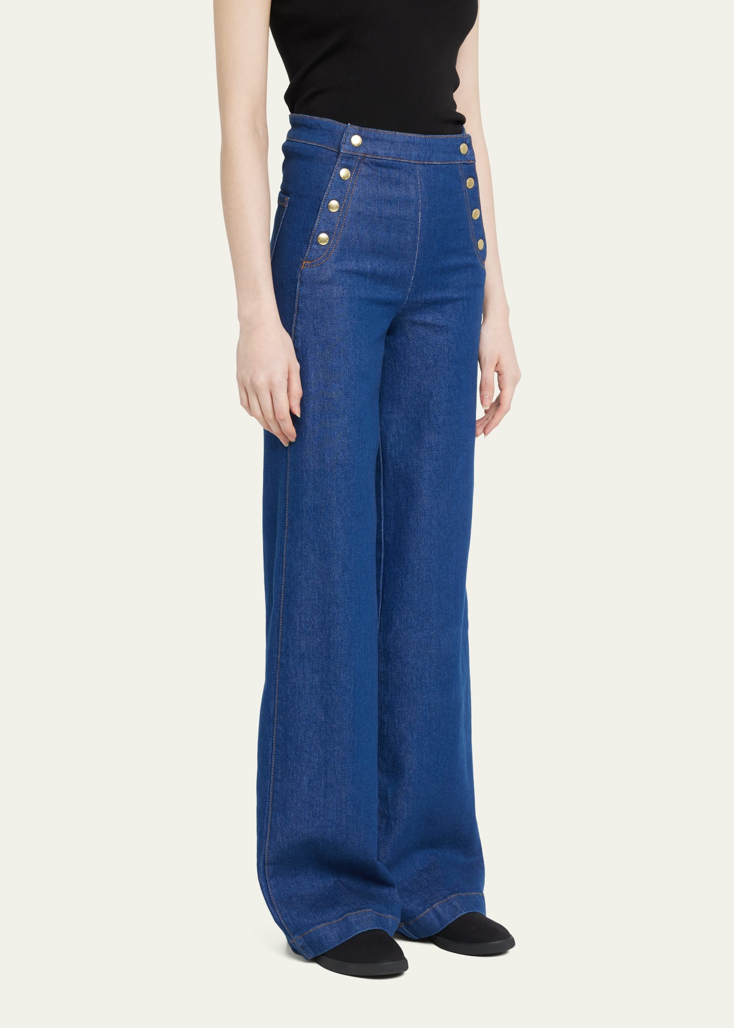 FRAME Wide-Leg Sailor Snap Jeans - Bergdorf Goodman