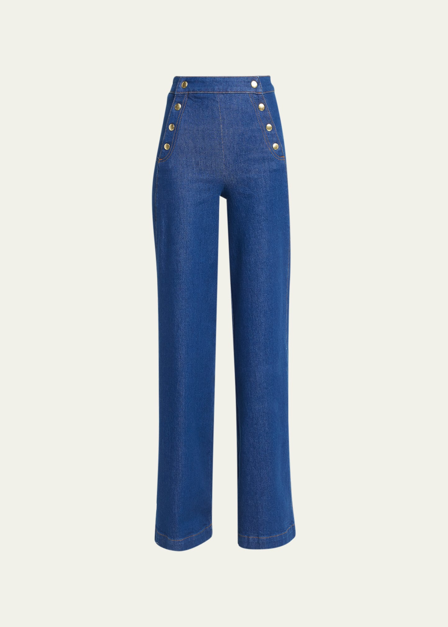 【BAON】Seamu Snap Button Denim Wide Pants FRAME Wide-Leg Sailor Snap Jeans - Bergdorf Goodman